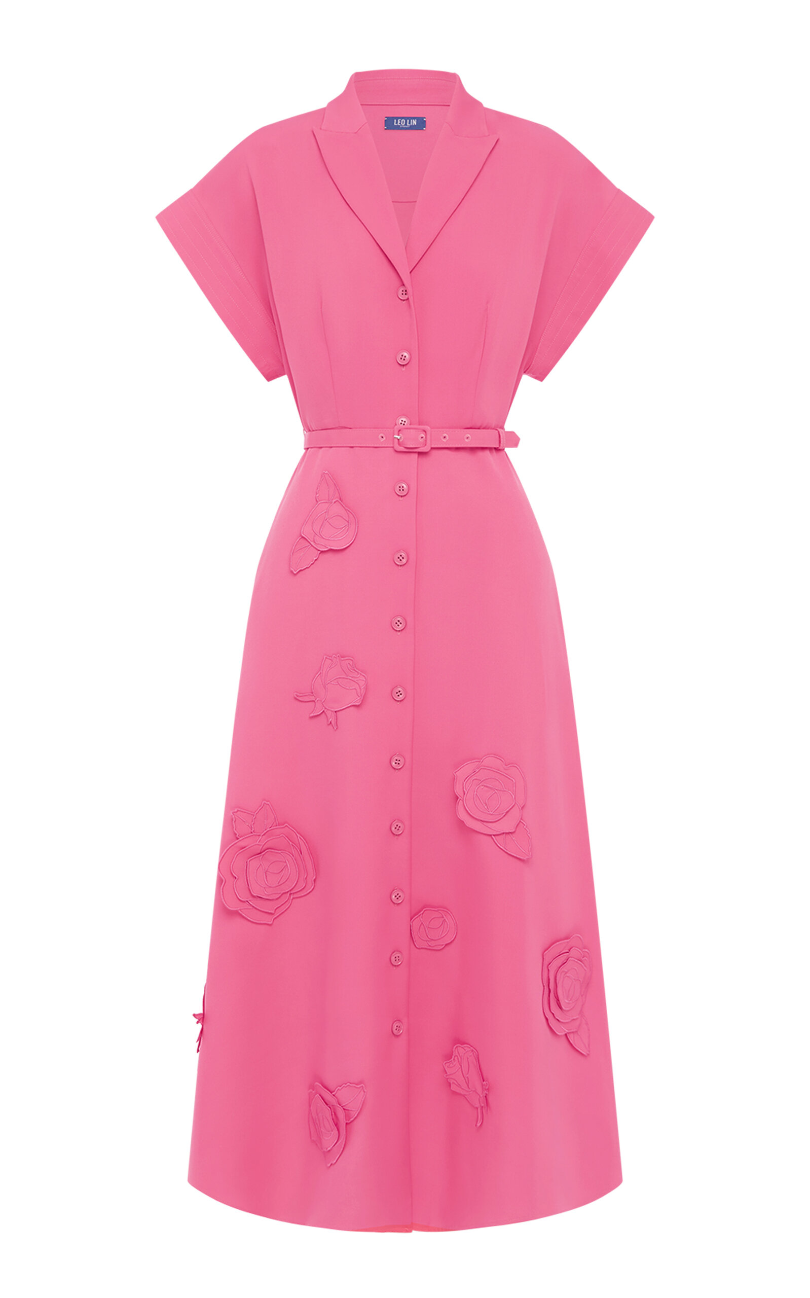 Leo Lin Aubrey Appliquéd Belted Midi Dress - Fuchsia