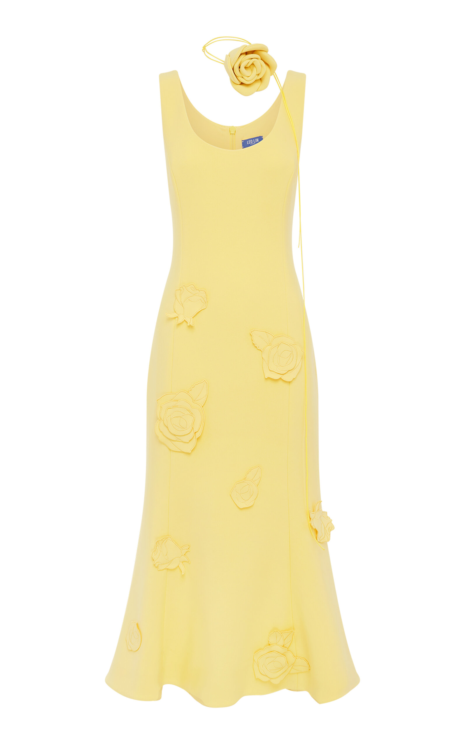 Leo Lin Emily Appliquéd Midi Dress In Yellow
