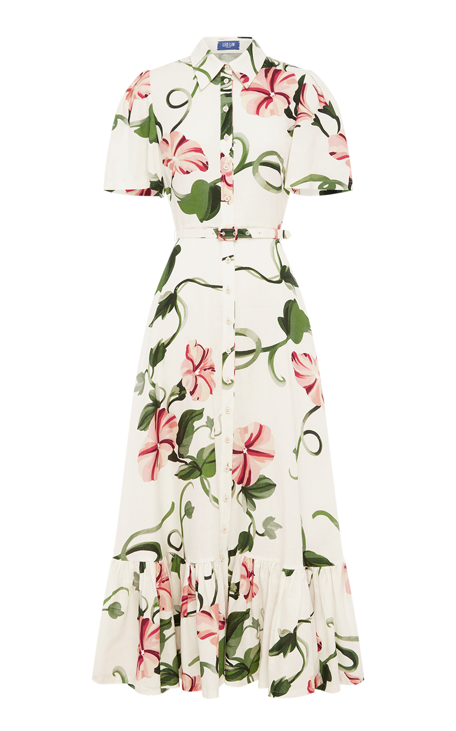 Leo Lin Becca Printed Linen-Blend Midi Dress - White