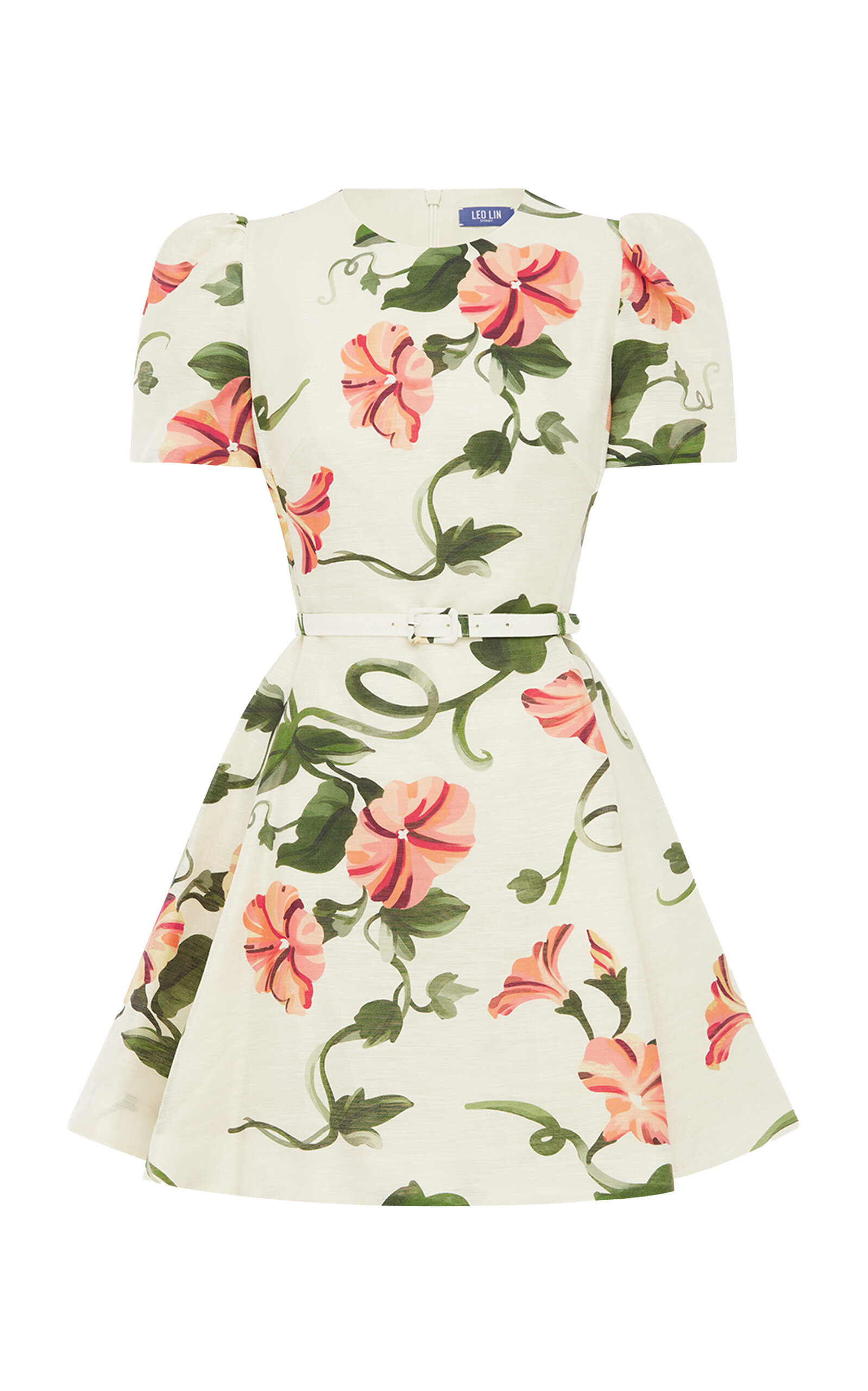 Leo Lin Elyse Printed Linen-blend Mini Dress In White