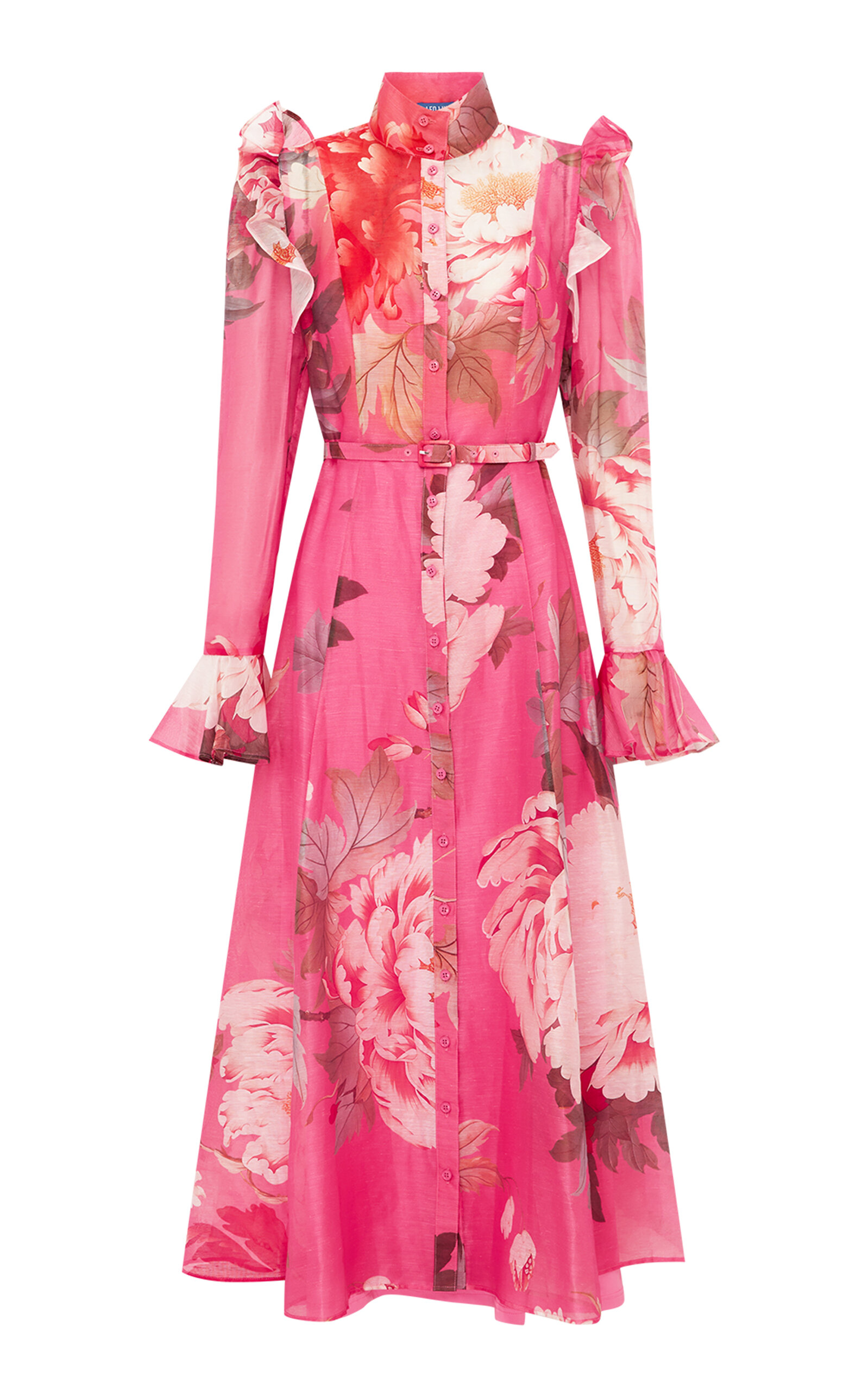 Leo Lin Katrina Printed Linen-Blend Midi Dress - Fuchsia