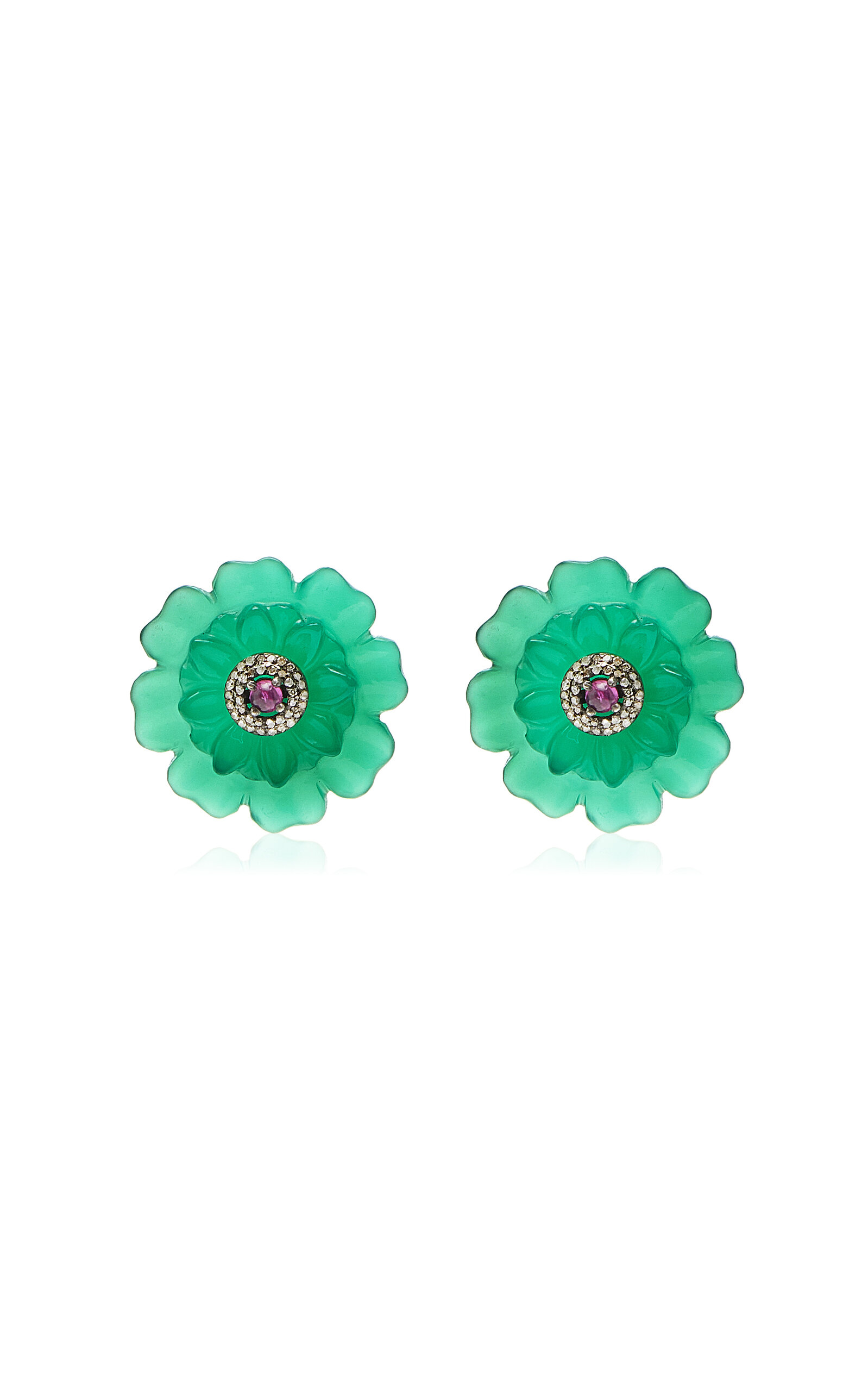 Amrapali Morni 14K Yellow Gold and Silver Multi-Stone Stud Earrings - Green - OS - Moda Operandi