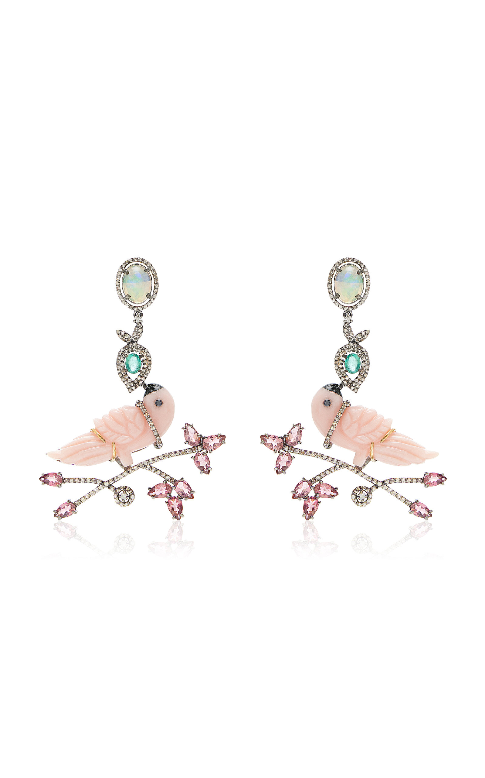 Amrapali Morni 14k Yellow Gold And Silver Multi-stone Earrings In Pink
