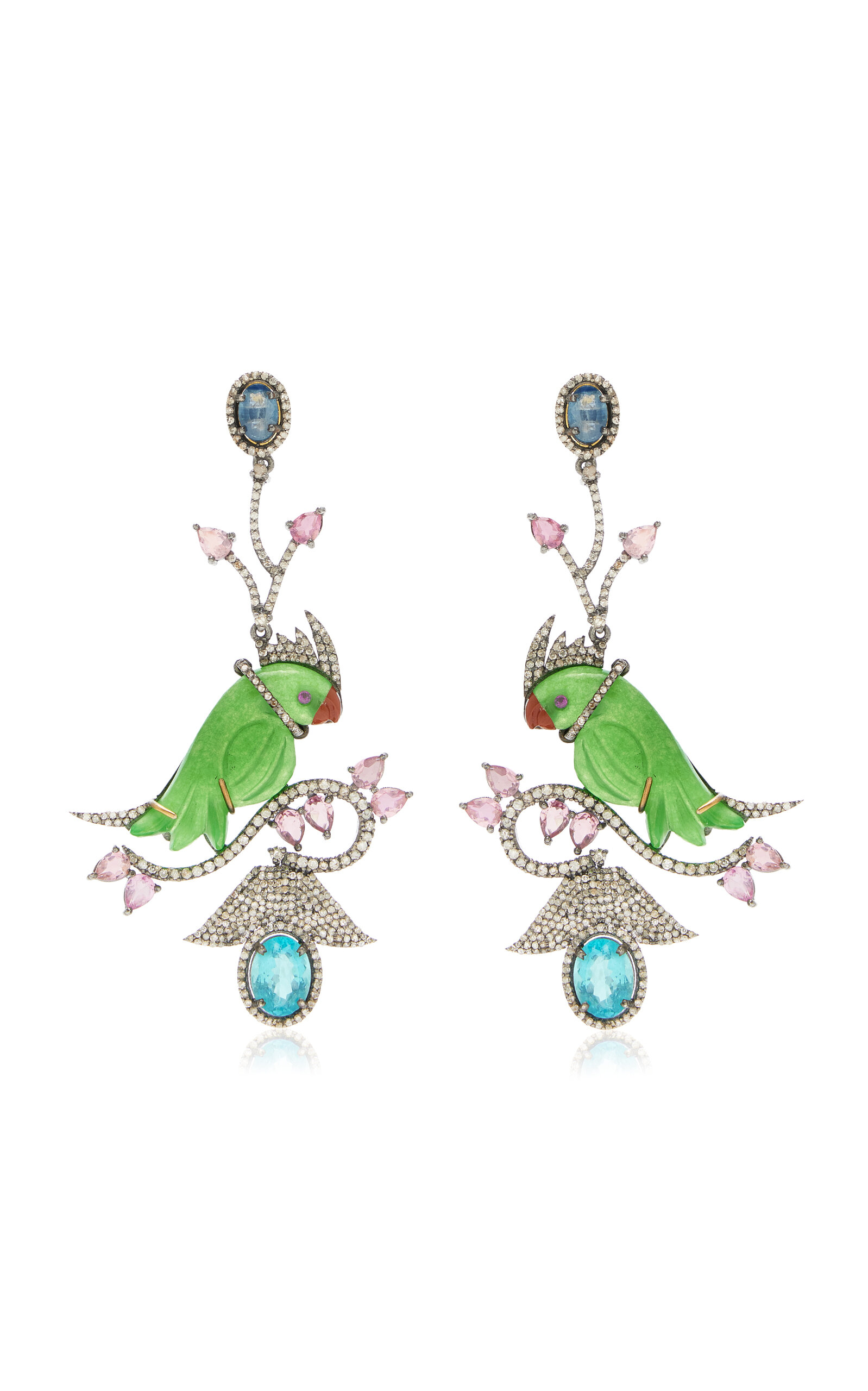 Amrapali Morni 14k Yellow Gold And Silver Multi-stone Earrings In Green