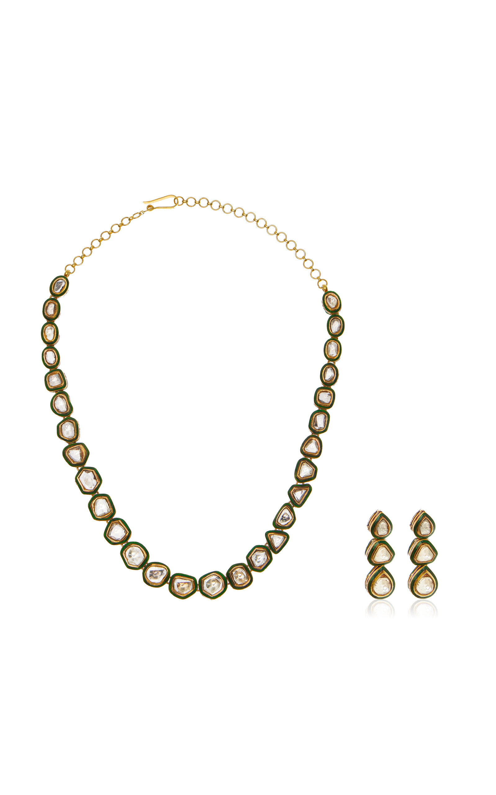 Amrapali 18k Yellow Gold Diamond Necklace And Earring Set In Gold