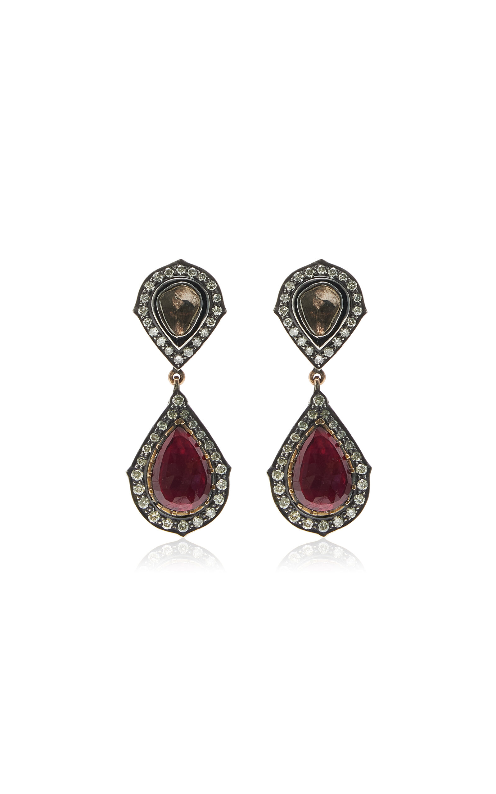 Amrapali 14k Yellow Gold And Silver Ruby And Diamond Earrings In Multi