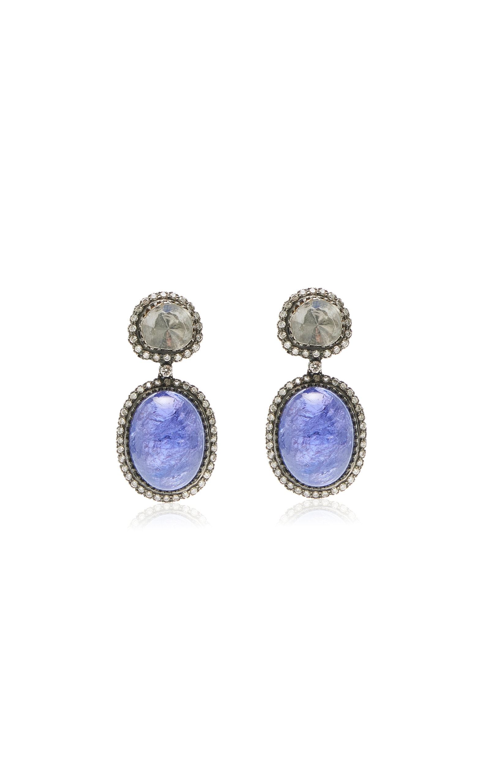 Amrapali 18k Yellow Gold And Silver Tanzanite And Diamond Earrings In Blue