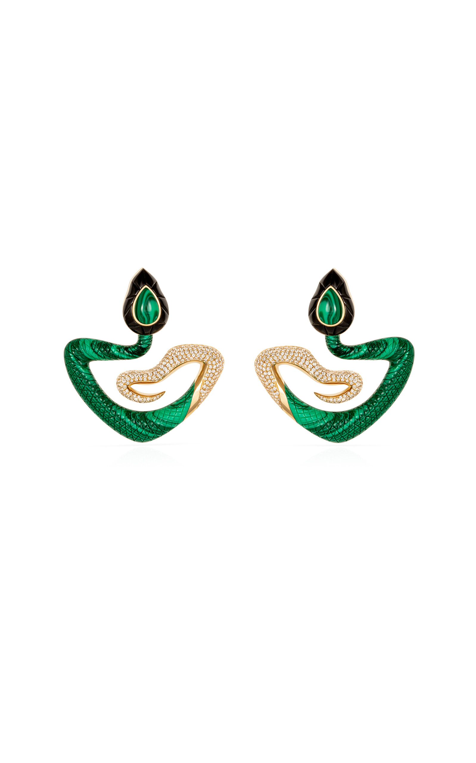 L'atelier Nawbar Eve 18k Yellow Gold Diamond Earrings In Green