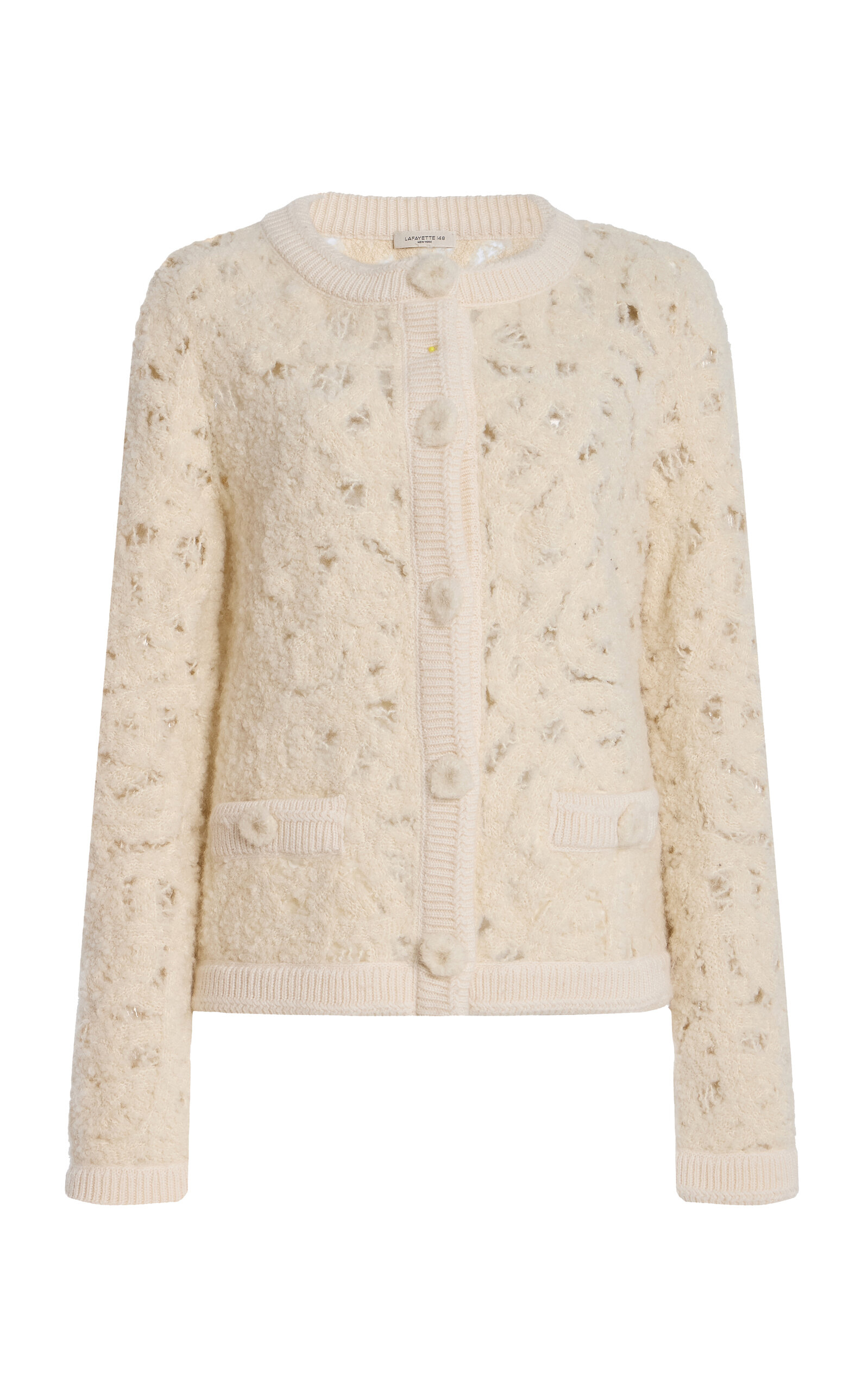 Lafayette 148 Alpaca Wool Boucle Embroidered Cardigan Jacket In Metallic