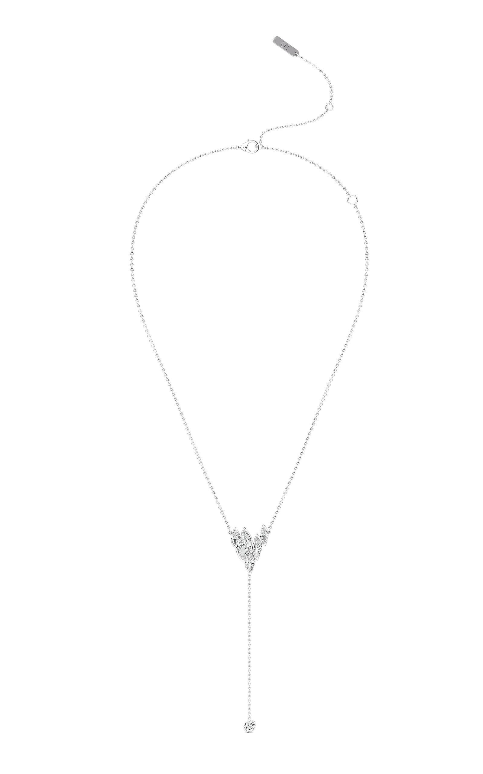 Unsaid Flame 18k White Gold Diamond Lariat Necklace In Silver