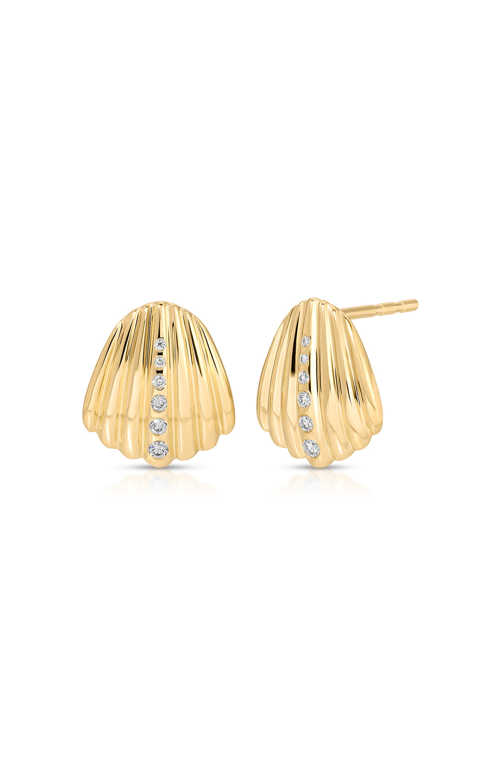 Ef Collection 14k Yellow Gold Diamond Shell Stud Earrings In Gold
