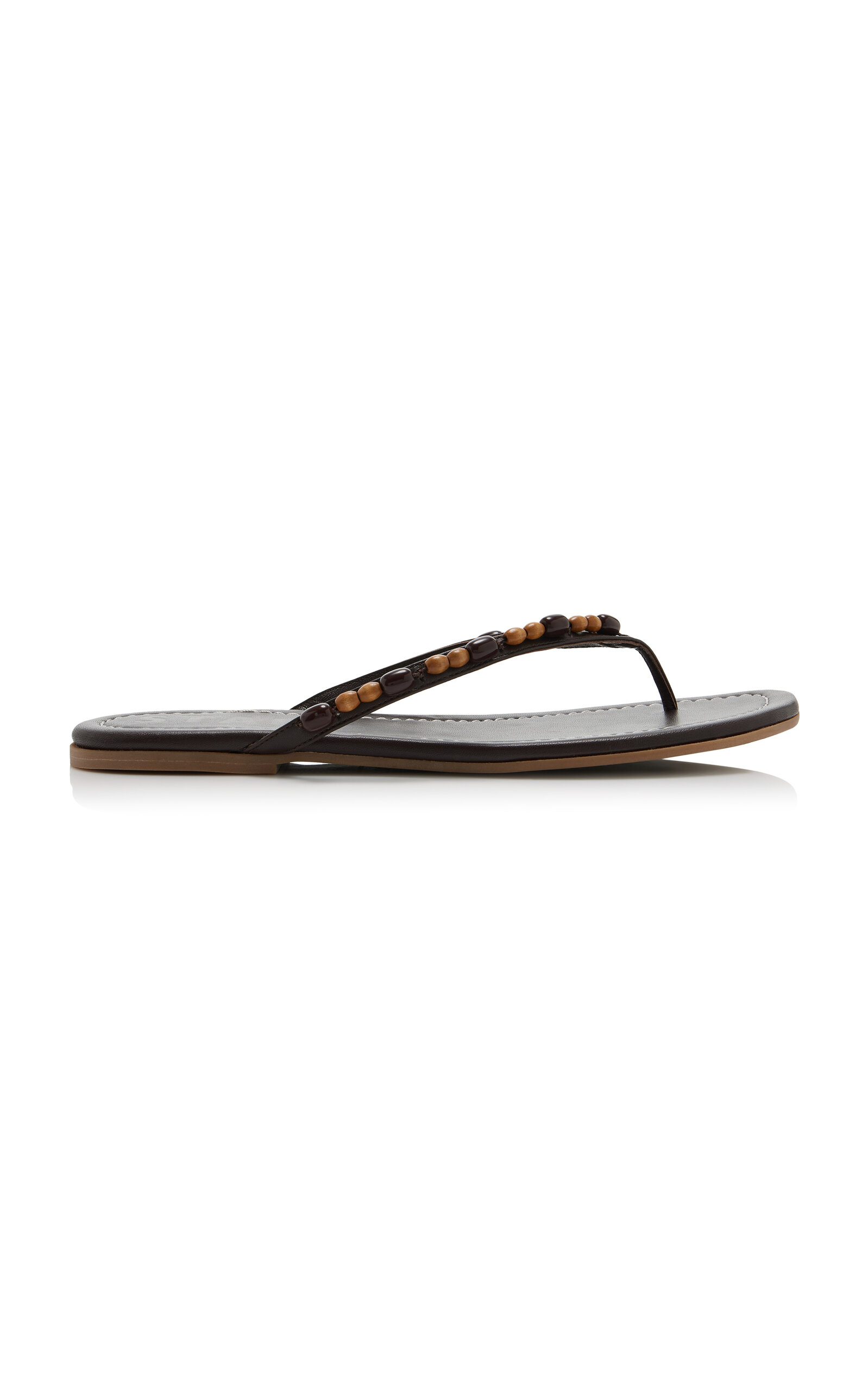 STAUD Freja Beaded Leather Thong Sandals