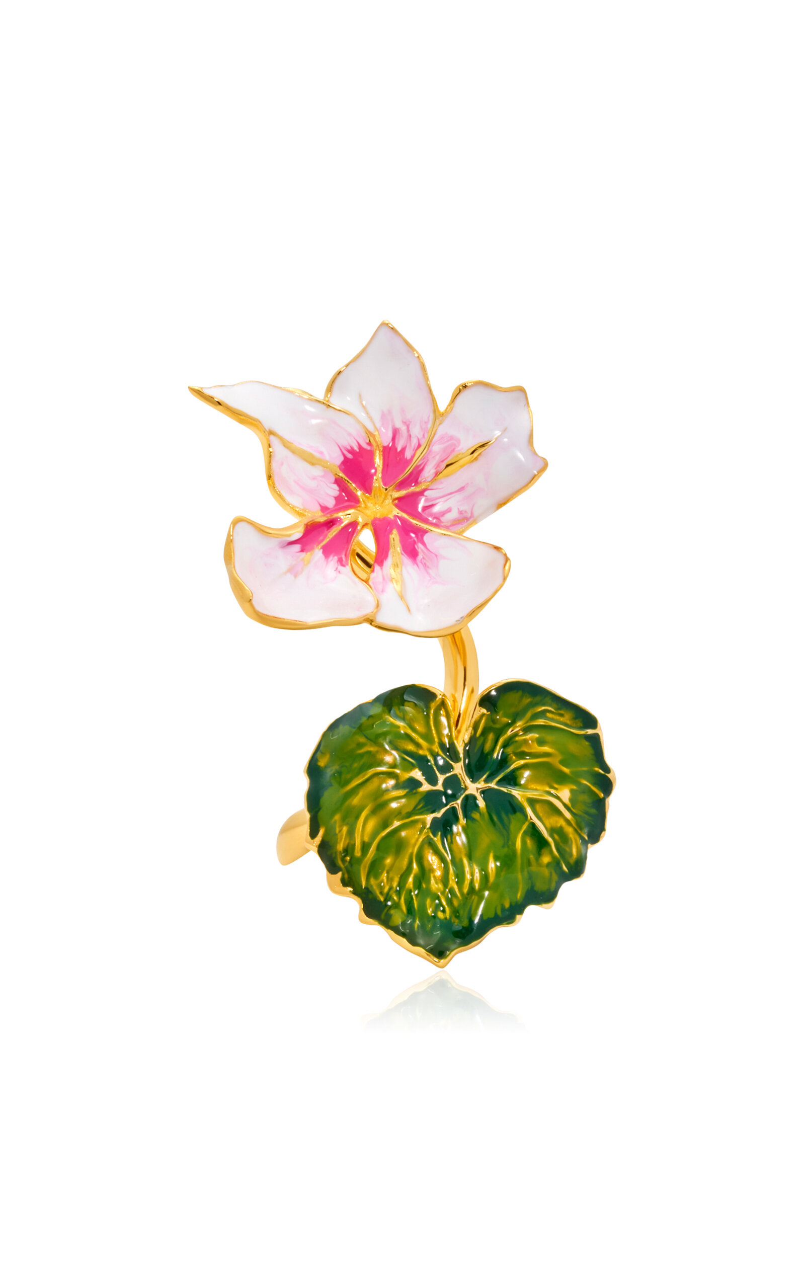 Oscar De La Renta Cyclamen And Leaf Ring In Gold