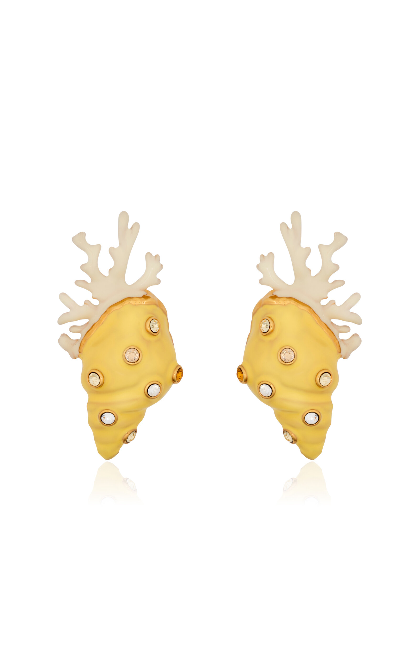 Oscar De La Renta Shell And Coral Large Earrings In Gold