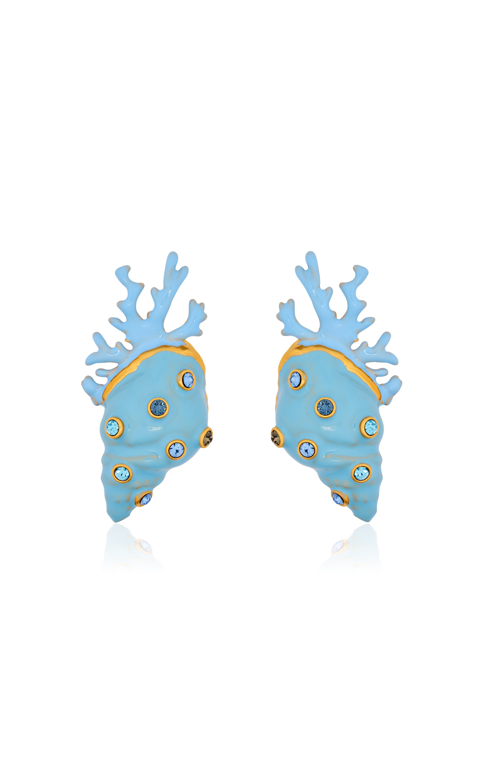Oscar De La Renta Shell And Coral Large Earrings In Blue