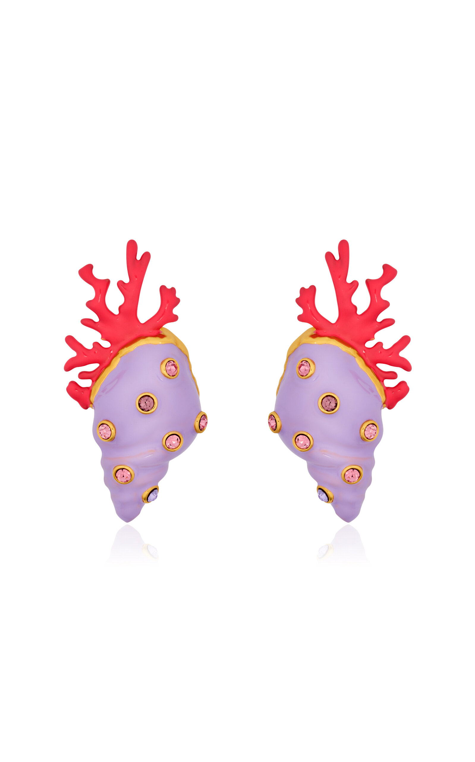 Oscar De La Renta Shell And Coral Large Earrings In Red