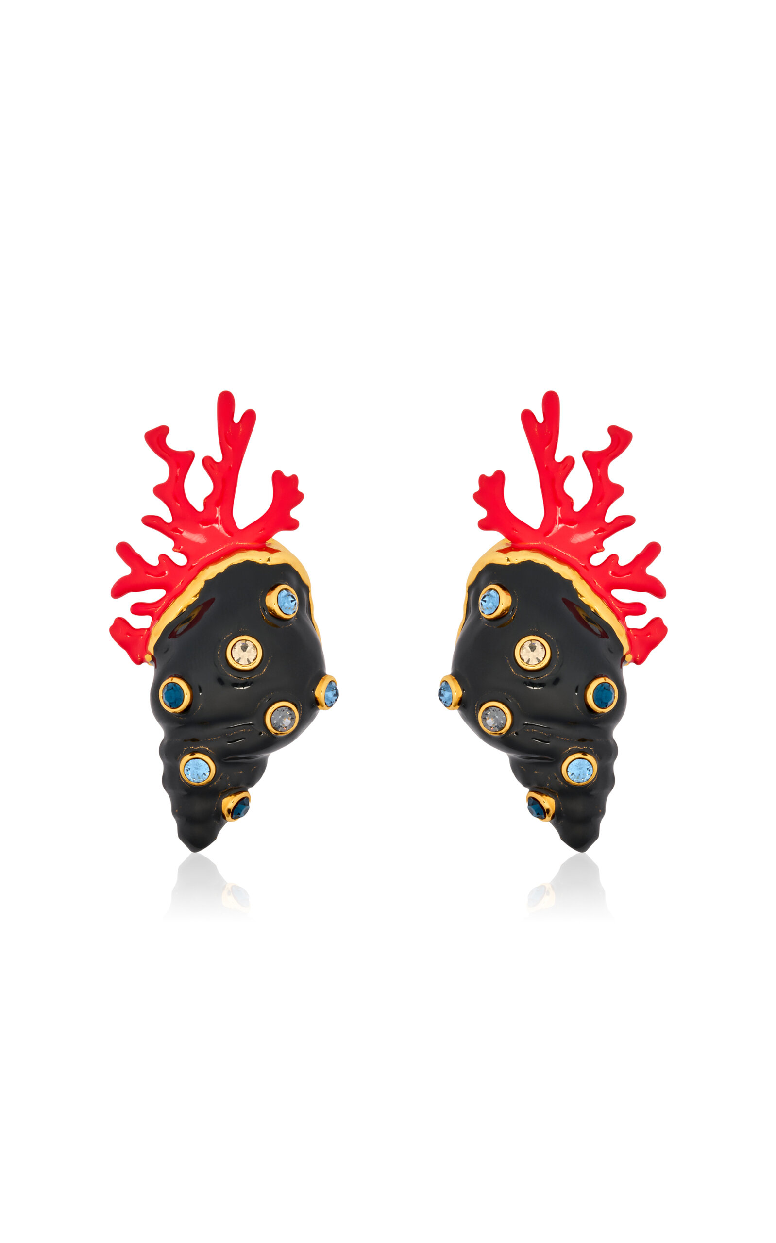 Oscar De La Renta Shell And Coral Large Earrings In Black