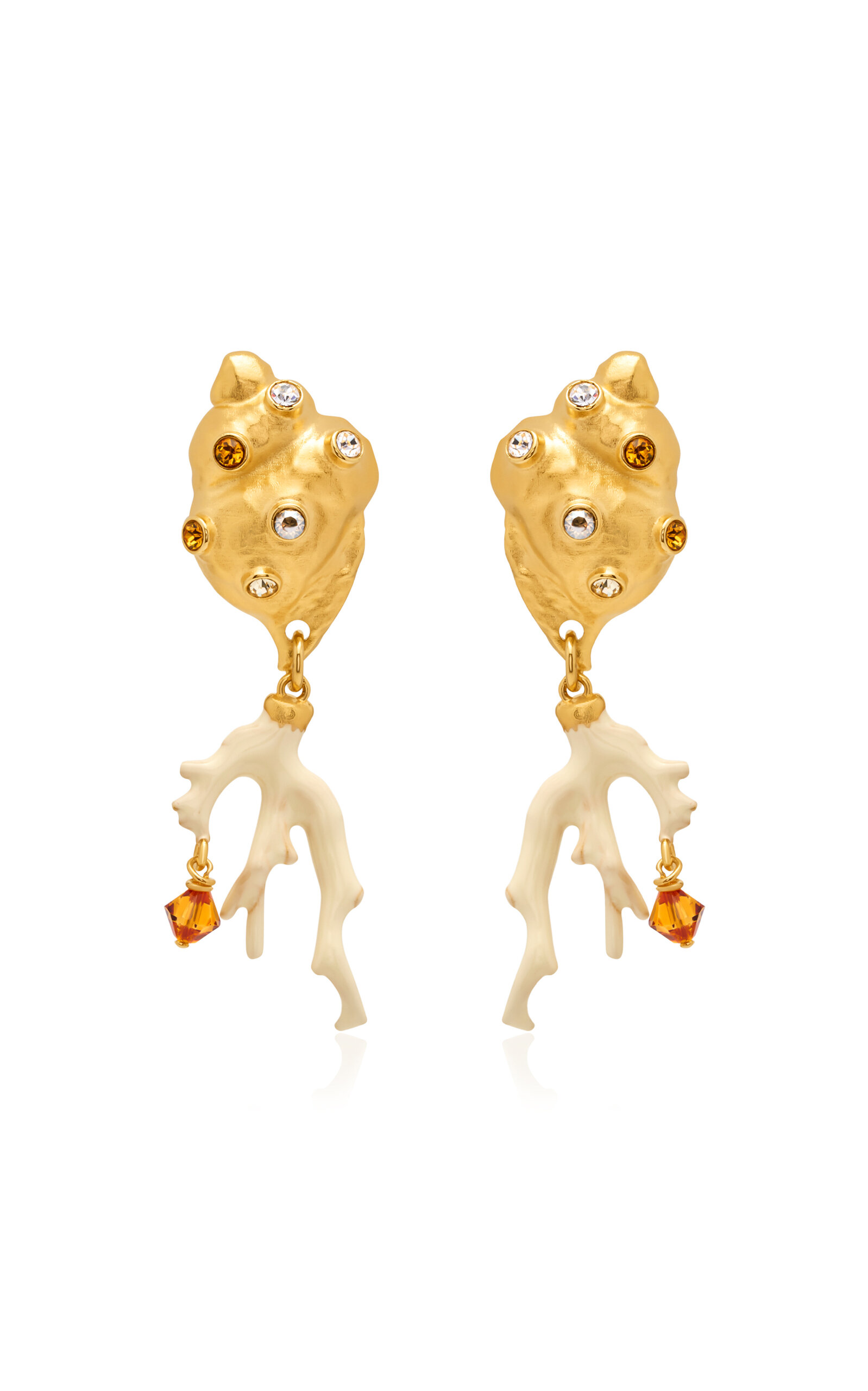 Oscar De La Renta Shell And Coral Drop Earrings In Gold
