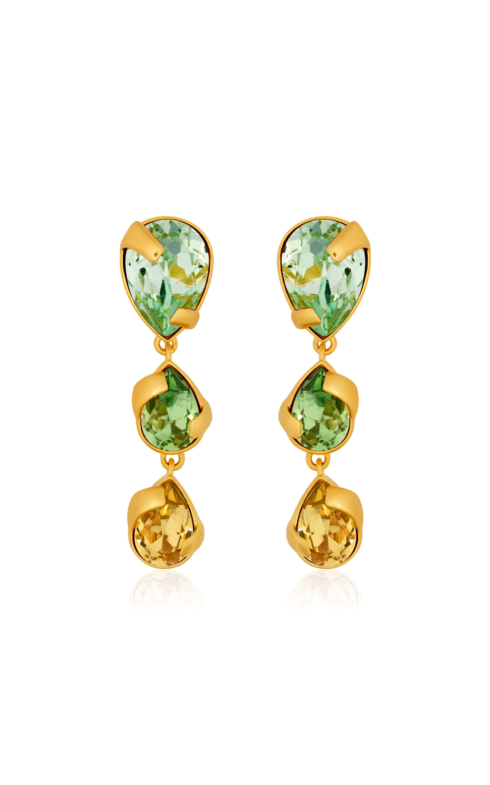 Oscar de la Renta Pear Rhinestone Triple Drop Earrings - Green - OS - Only At Moda Operandi