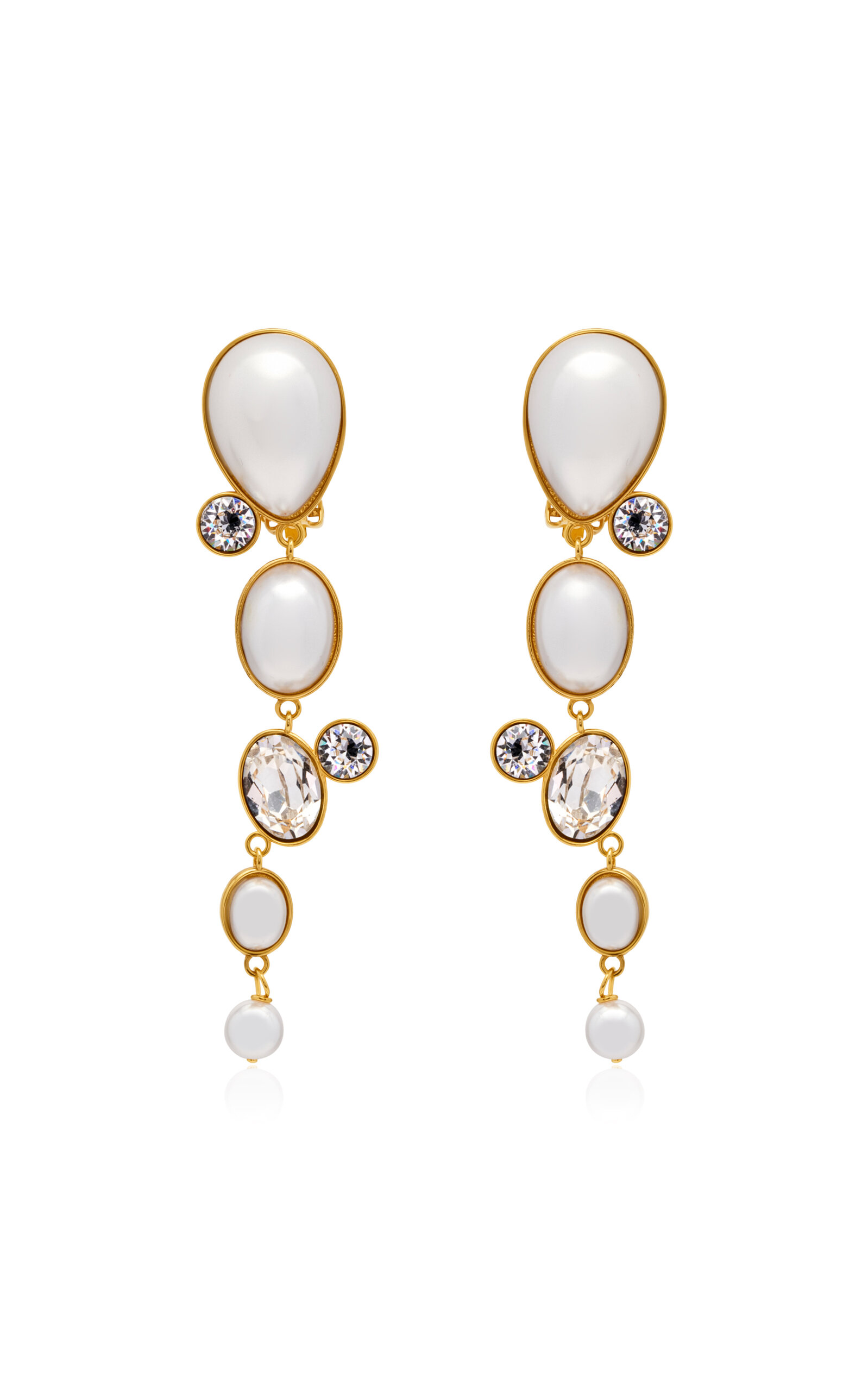 Oscar De La Renta Pearls And Stones Drop Earrings In Gold