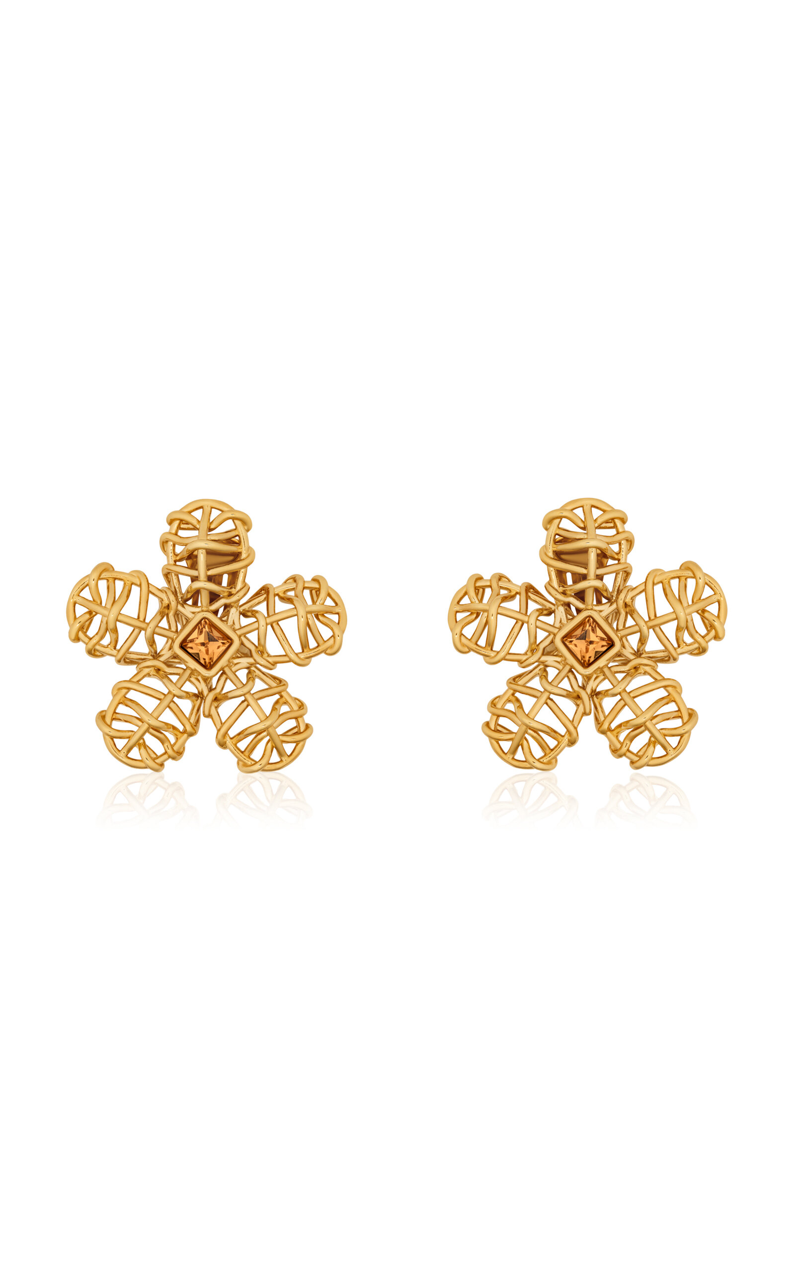 Oscar De La Renta Ratan Flower Stud Earrings In Gold