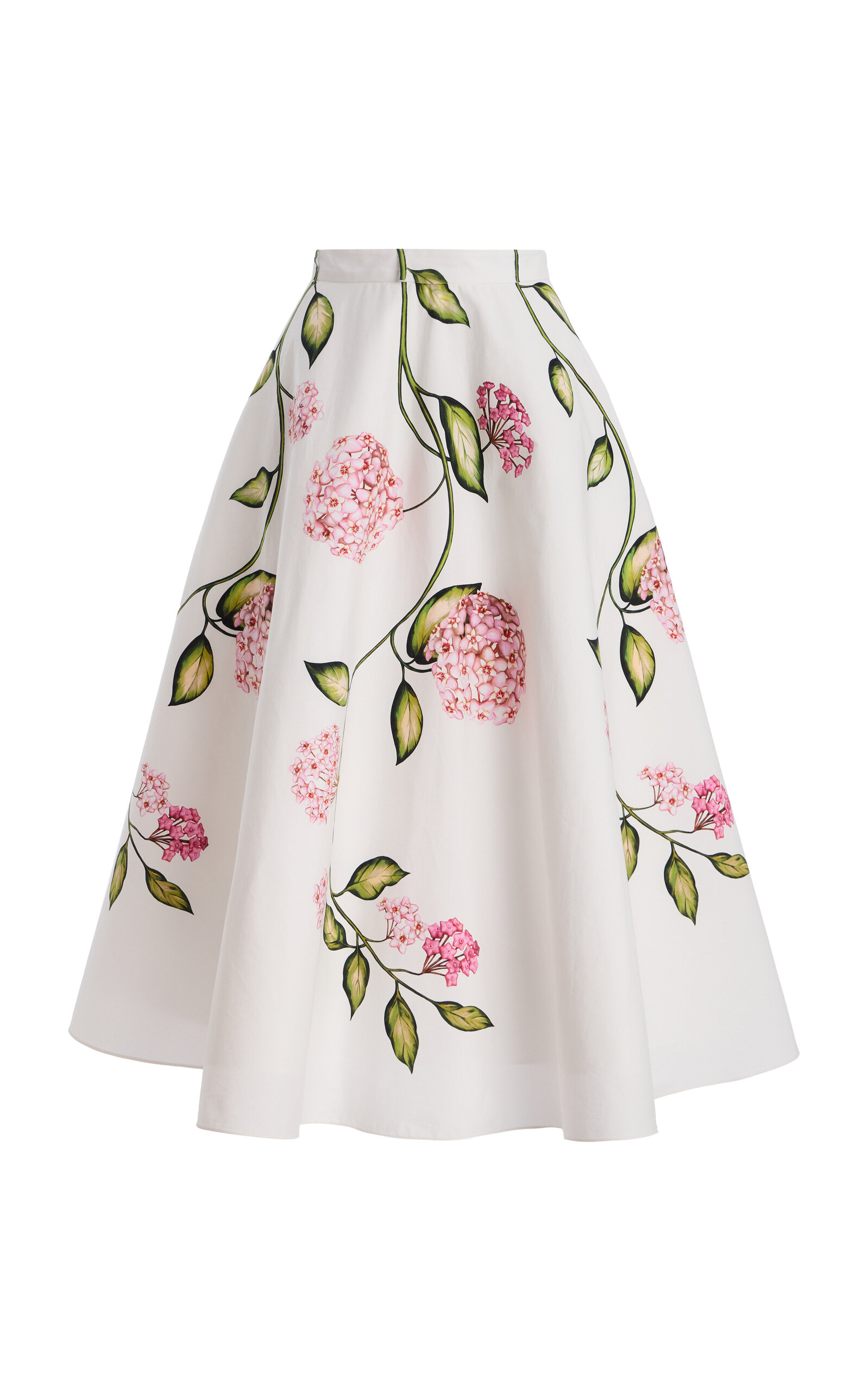 Oscar De La Renta Porcelain Flower Cotton Poplin Skirt In White