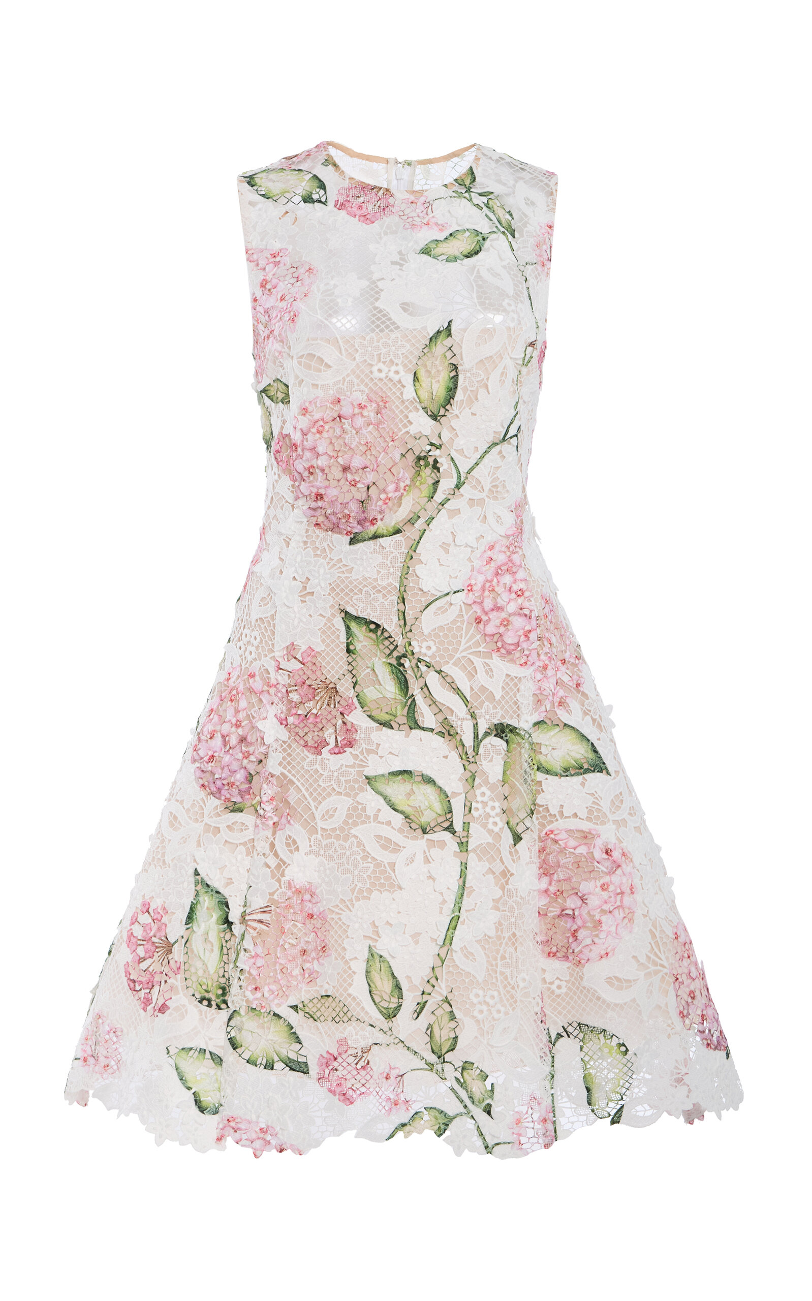 Oscar De La Renta Porcelain Flowers Guipure Mini Dress In Multi