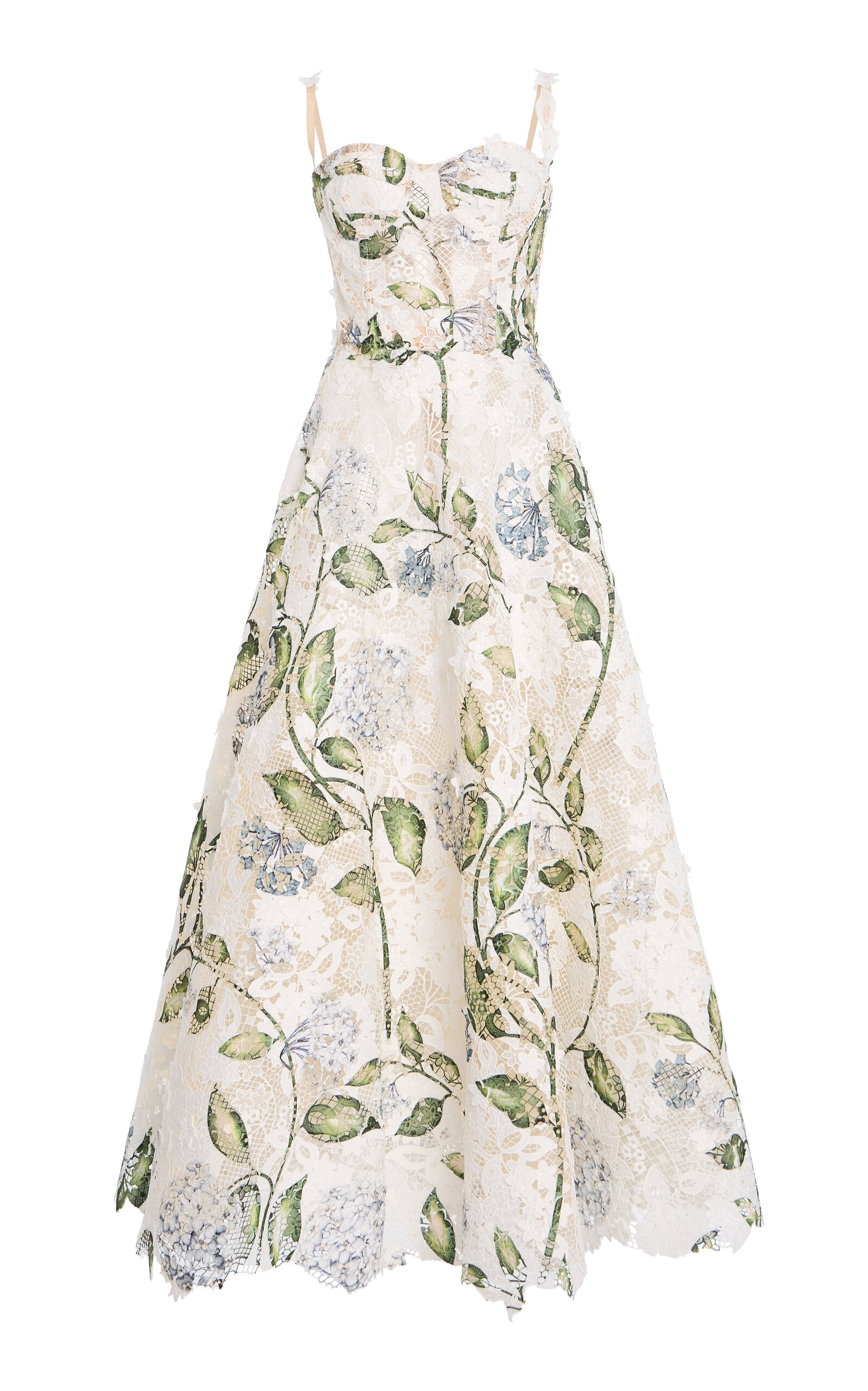 Oscar De La Renta Porcelain Flowers Guipure Maxi Dress In Neutral