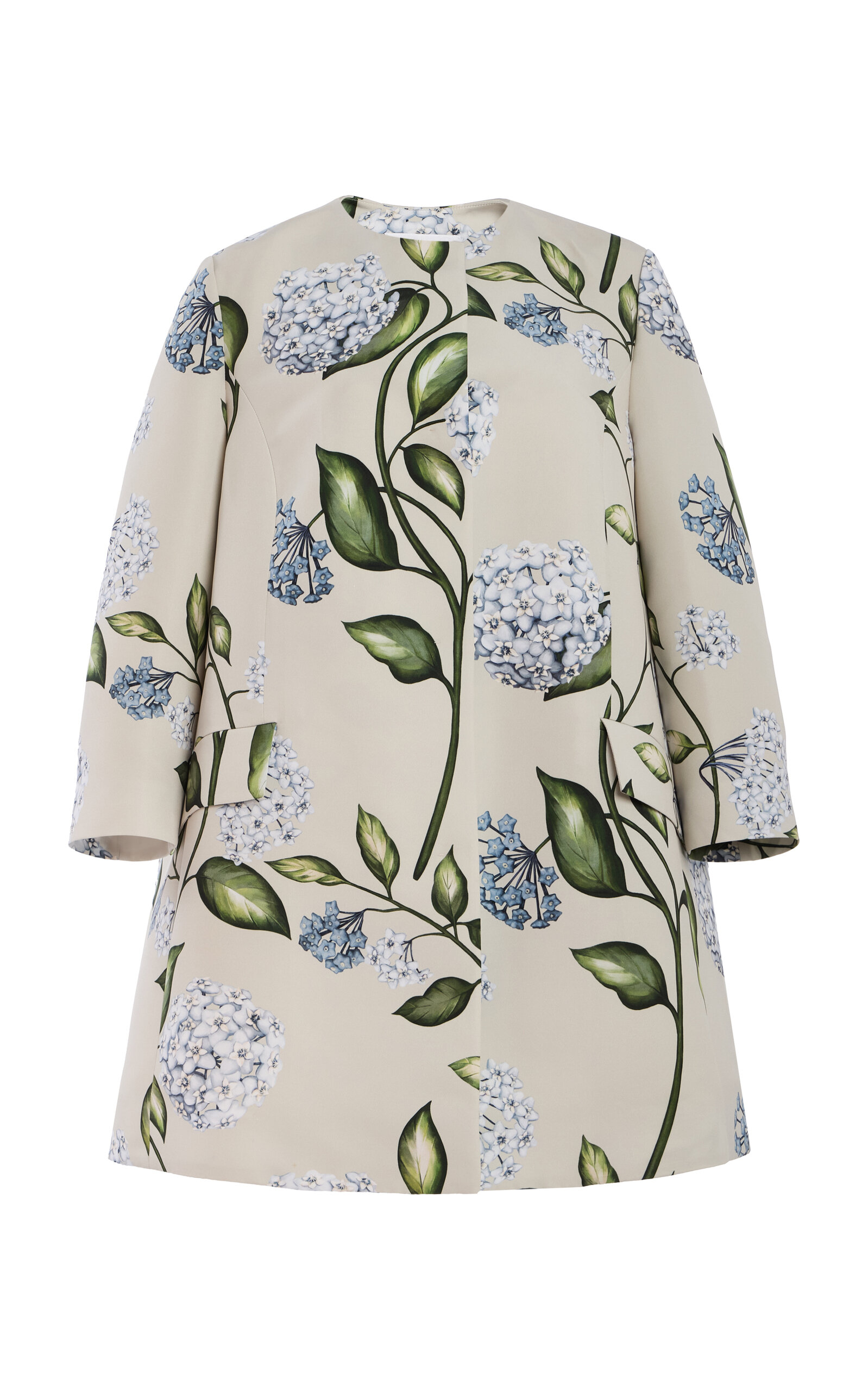 Oscar De La Renta Porcelain Flowers Short Faille Coat In Neutral