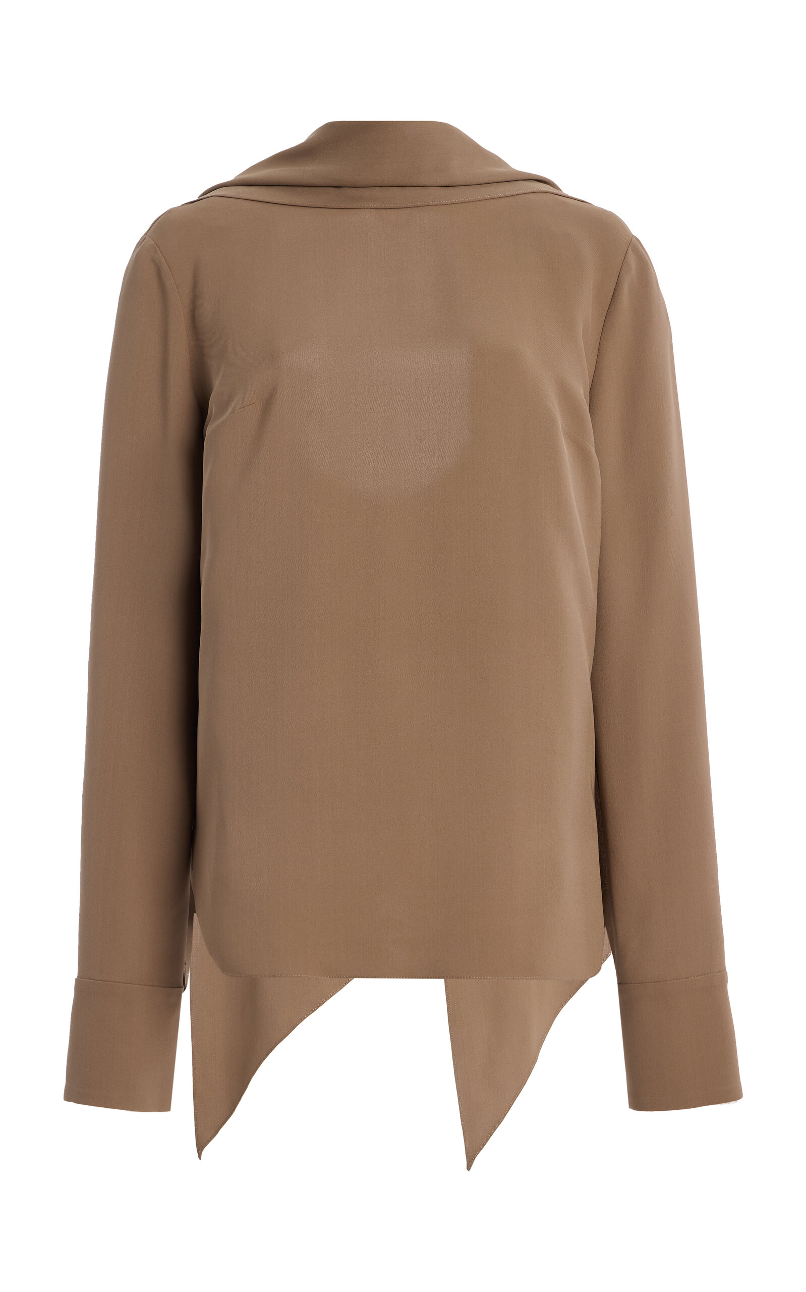 Oscar de la Renta Scarf-Detailed Georgette Blouse - Khaki