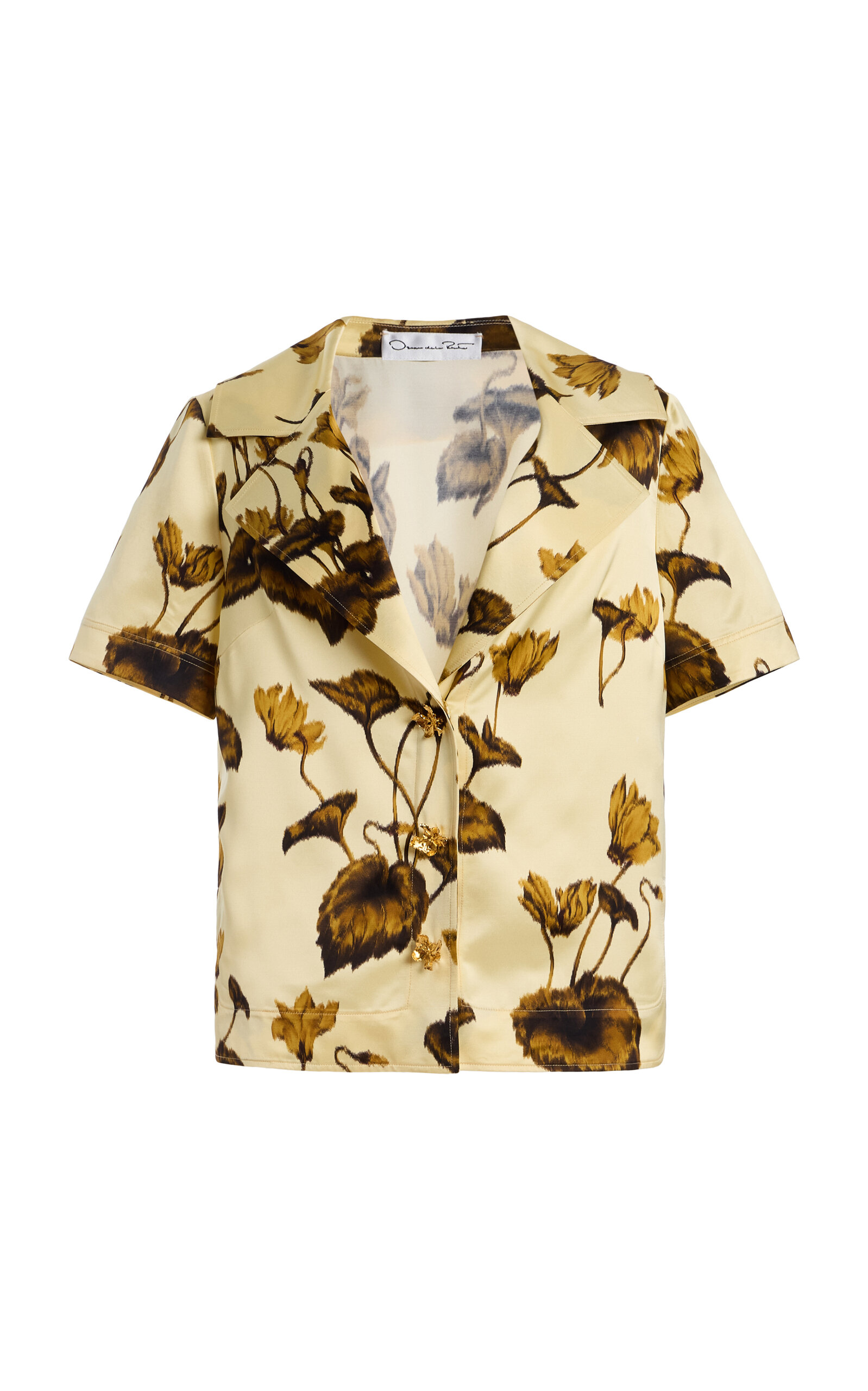 Oscar de la Renta Cyclamen Printed Satin Blouse - Yellow