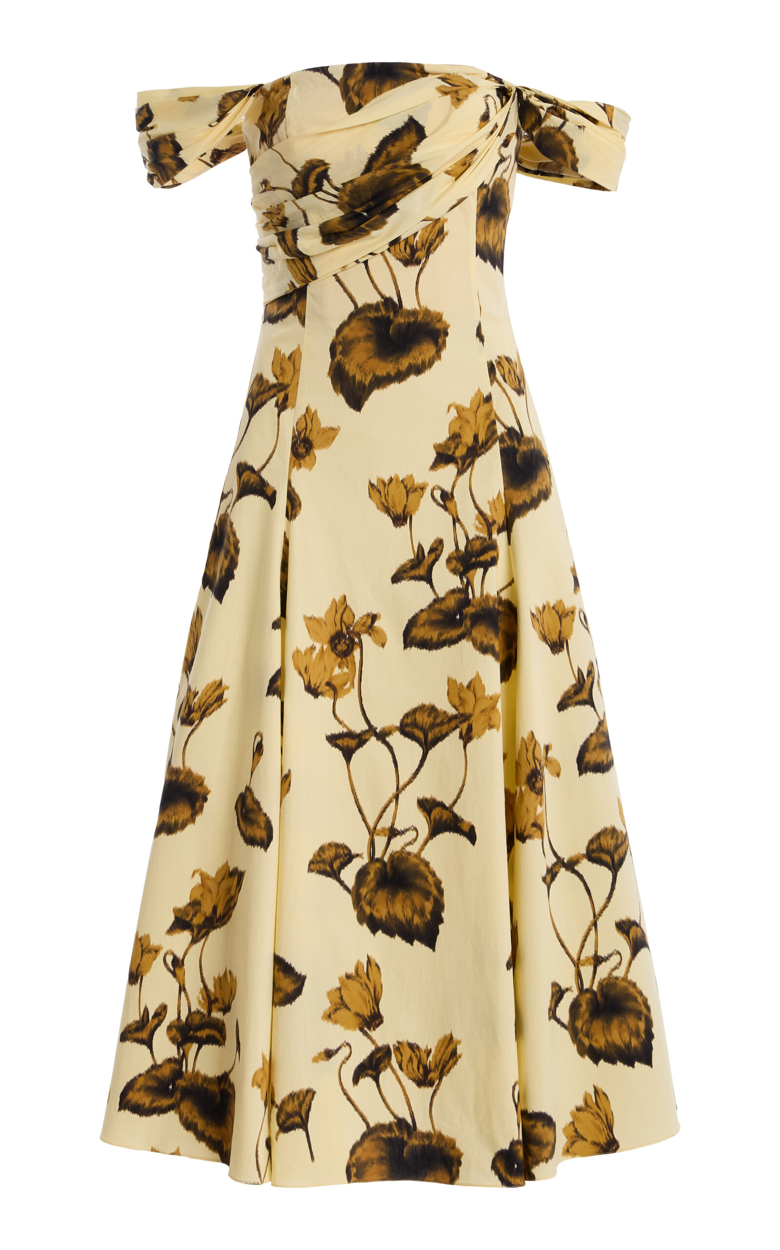 Oscar de la Renta - Cyclamen Off-The-Shoulder Stretch-Cotton Midi Dress - Yellow - US 8 - Moda Operandi