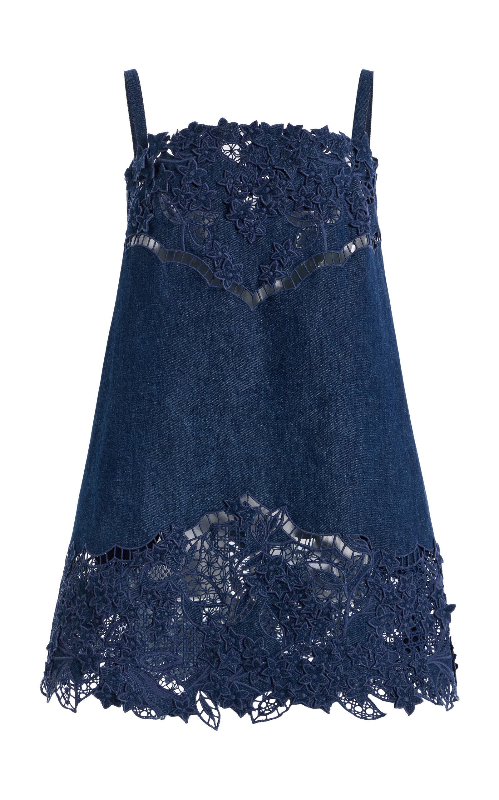 Oscar de la Renta Embroidered Denim Mini Dress - Moda Operandi