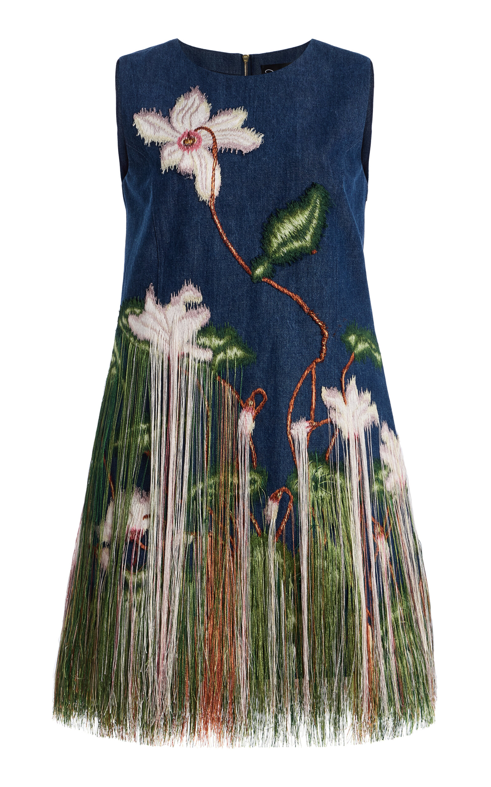 Oscar De La Renta Cyclamen Threadwork Stretch-denim Cocktail Dress In Blue