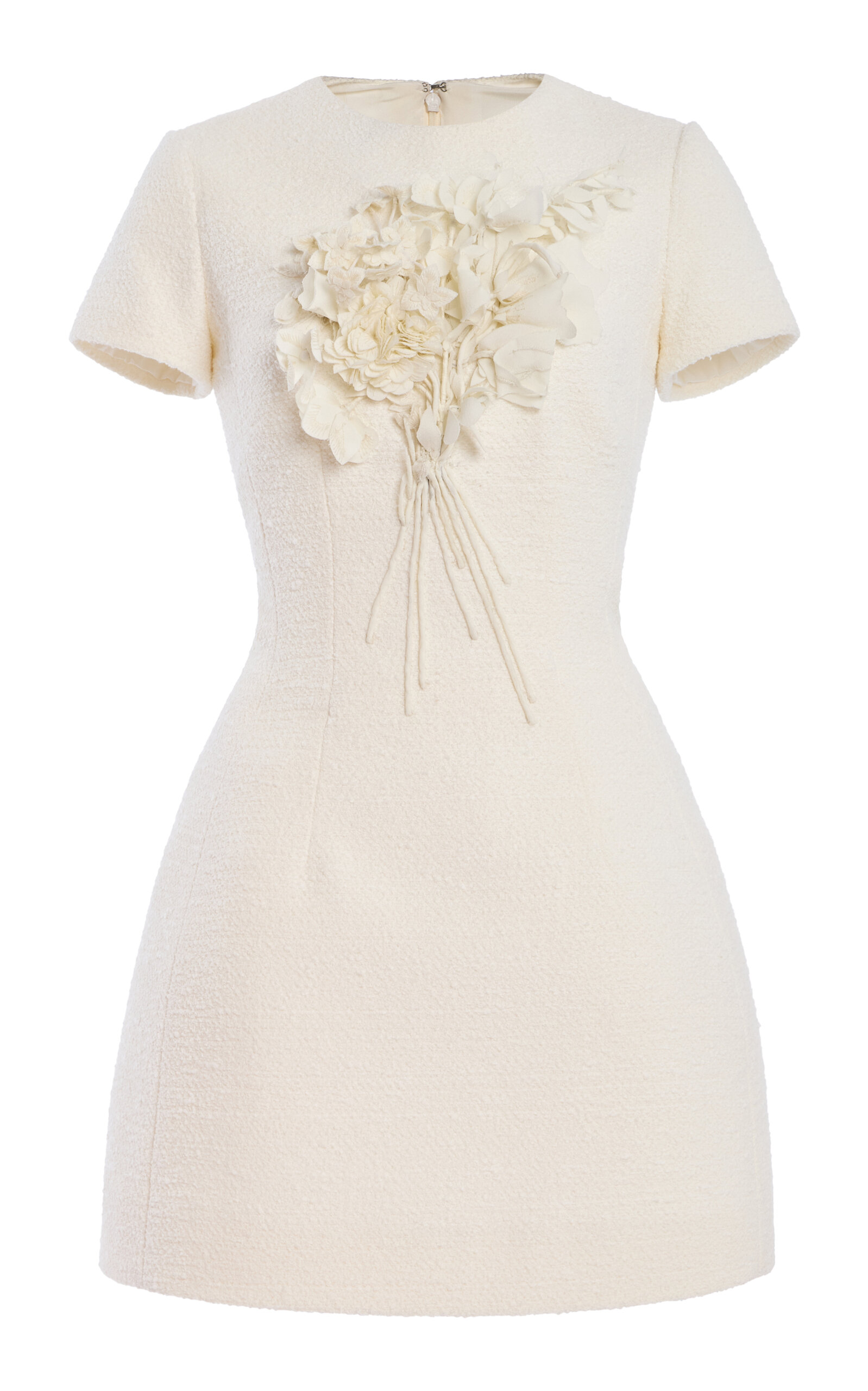 Oscar De La Renta 3d-bouquet Tweed Mini Dress In White