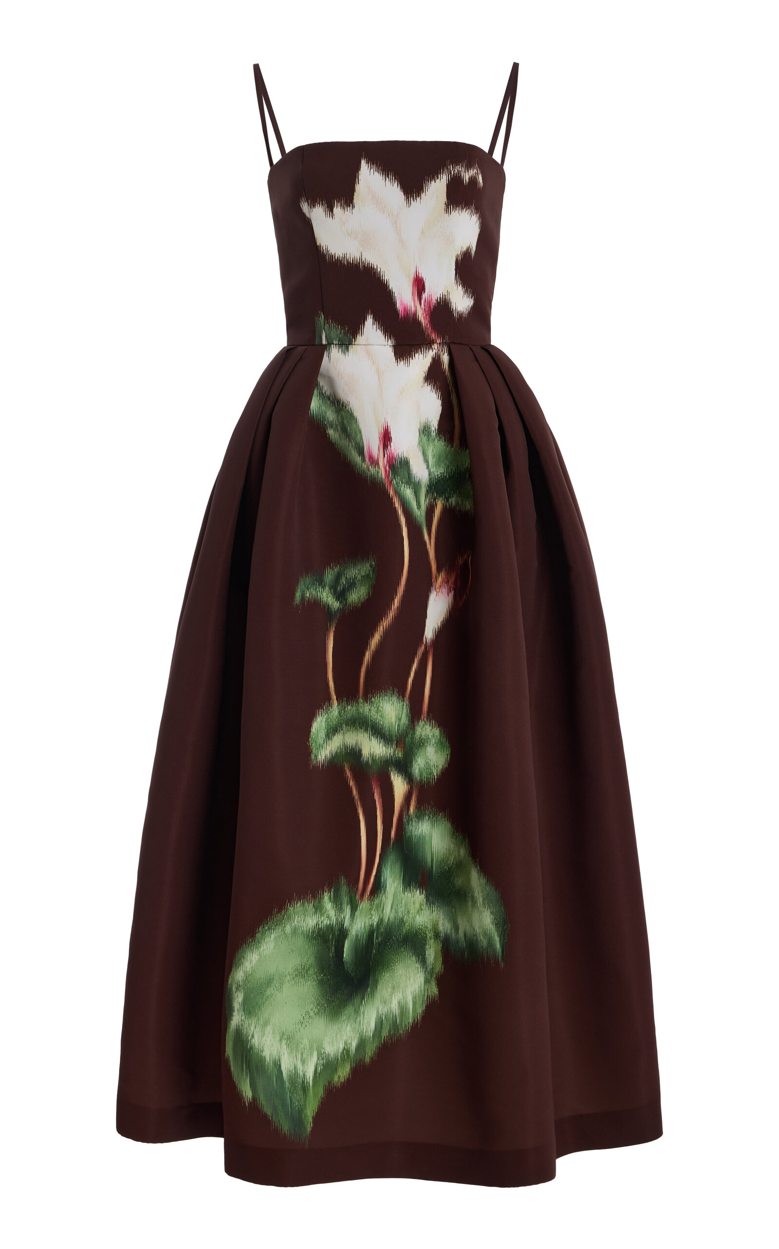 Oscar De La Renta Cyclamen Sleeveless Faille Cocktail Midi Dress In Brown