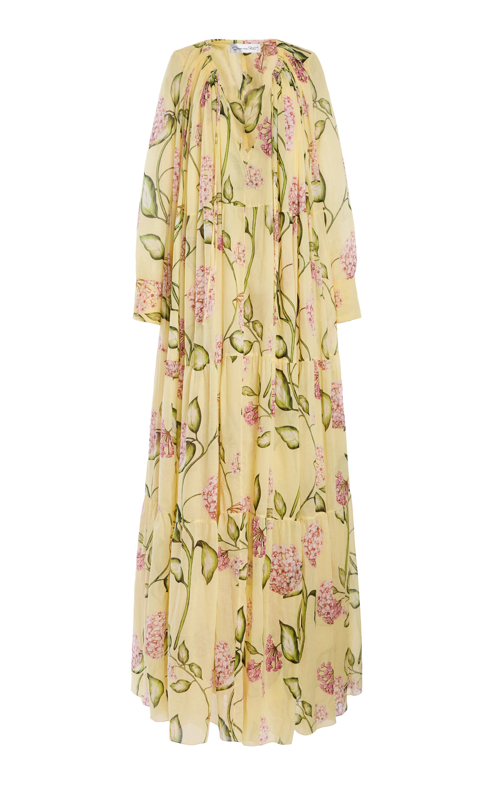 Oscar de la Renta Porcelain Flowers Printed Cotton Caftan - Yellow - XL
