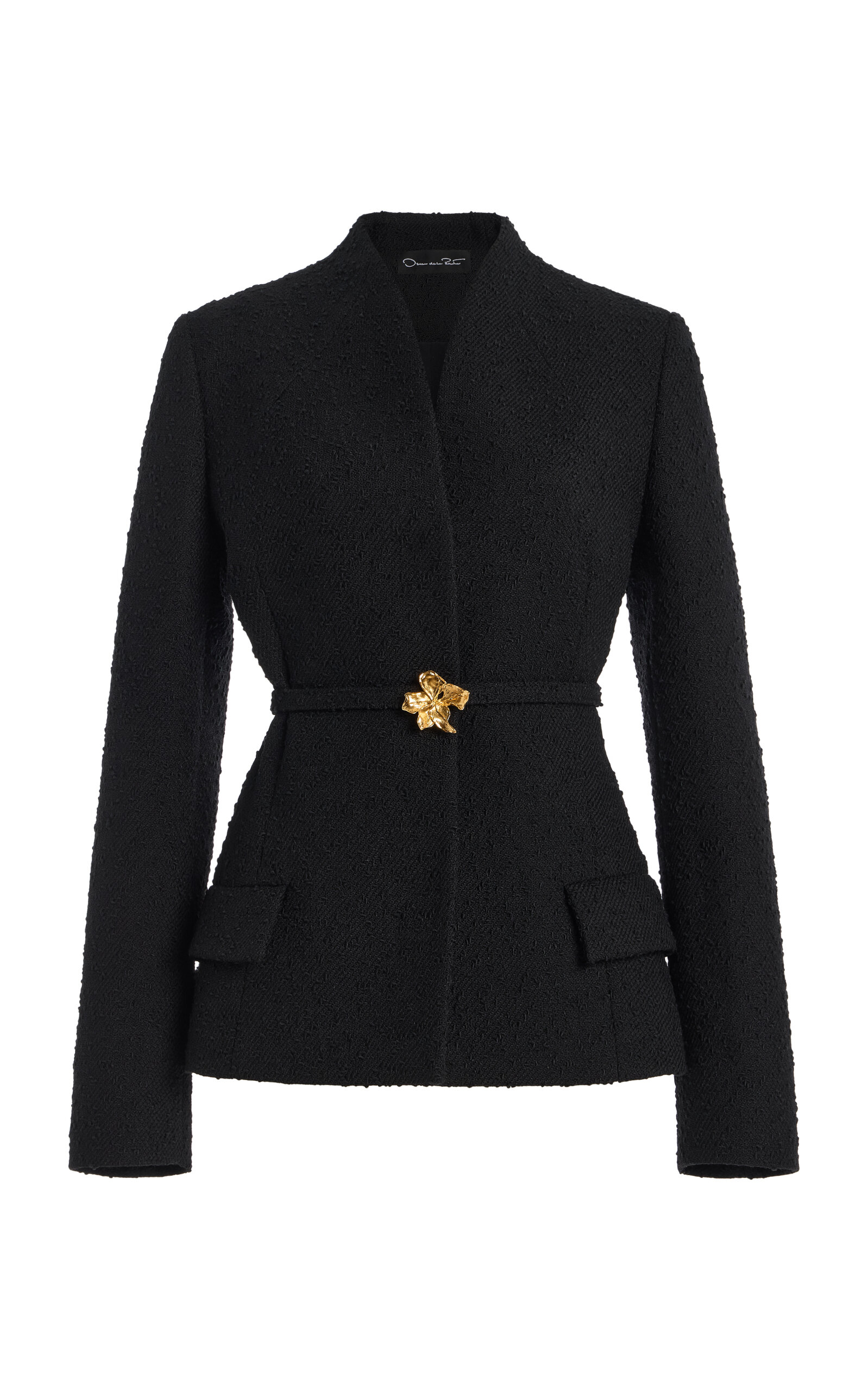Oscar de la Renta Belted Wool-Tweed Jacket - Black
