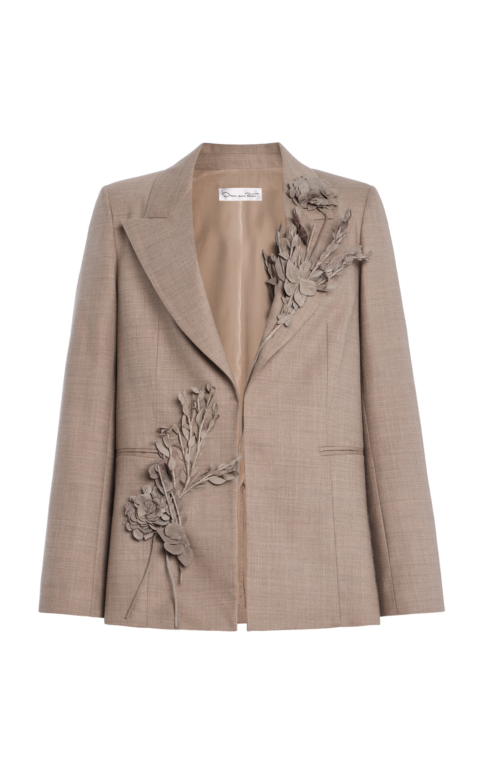 Oscar De La Renta Embellished Stretch-wool Jacket In Brown