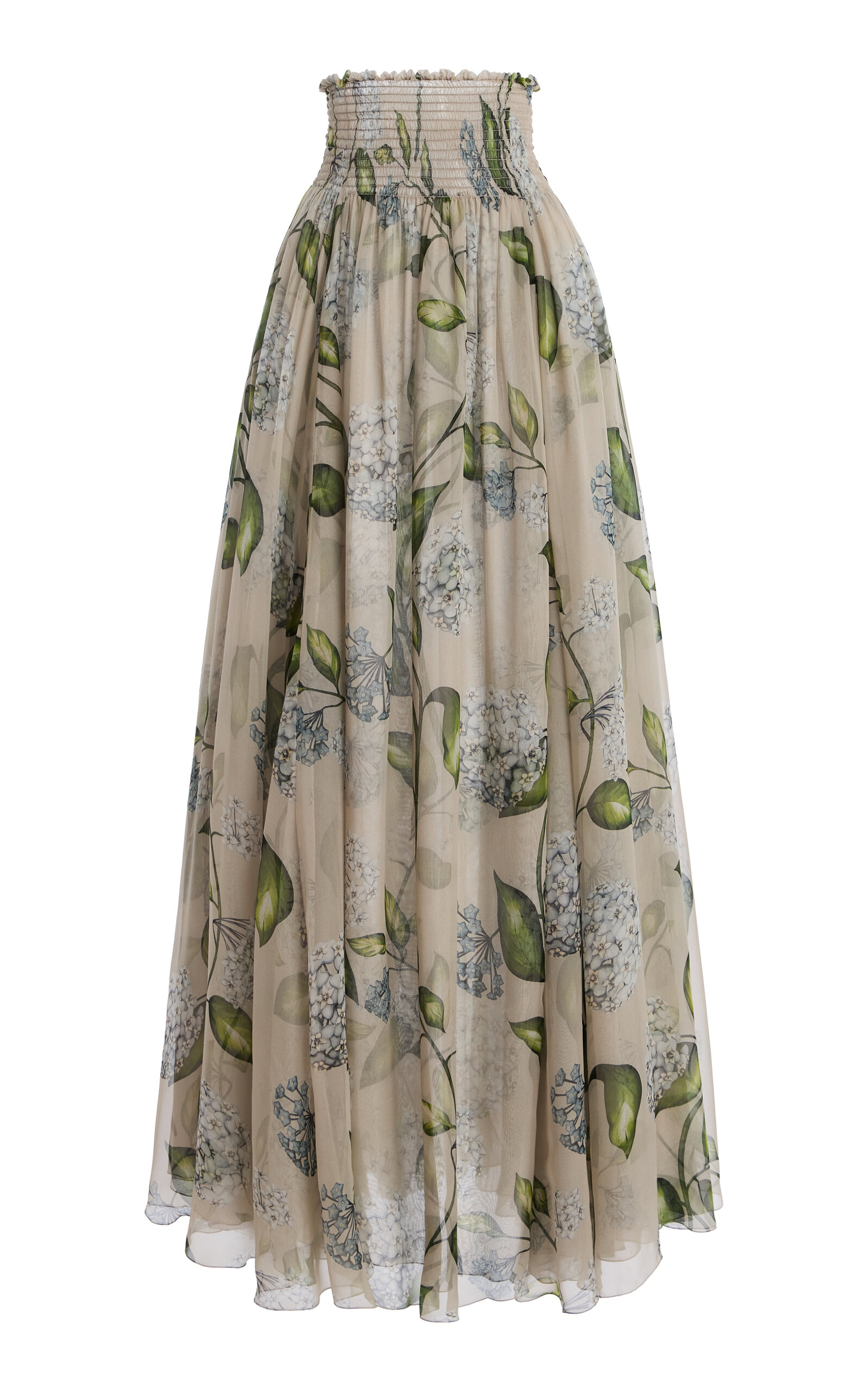 Oscar de la Renta Porcelain Flowers Printed Silk-Chiffon Maxi Skirt