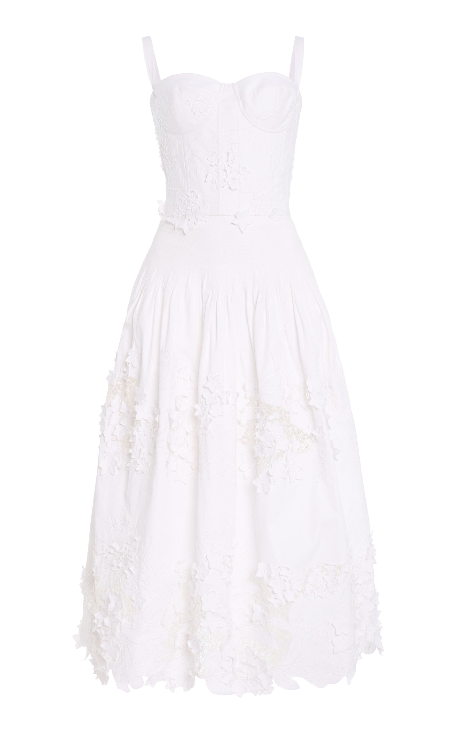 Oscar de la Renta Lace-Detailed Stretch-Cotton Midi Dress - White