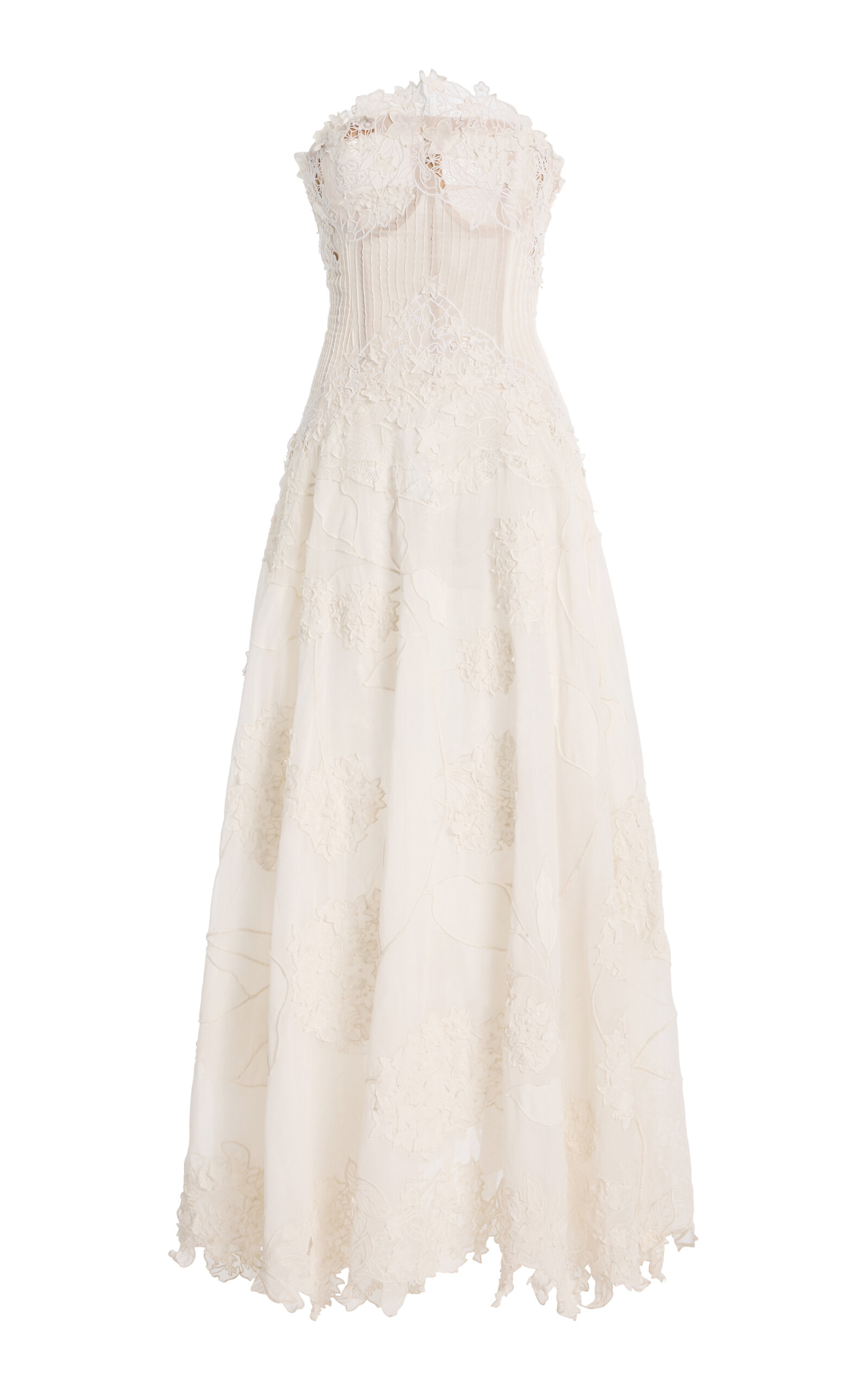 Oscar de la Renta Embroidered Lace Cotton Gown - White