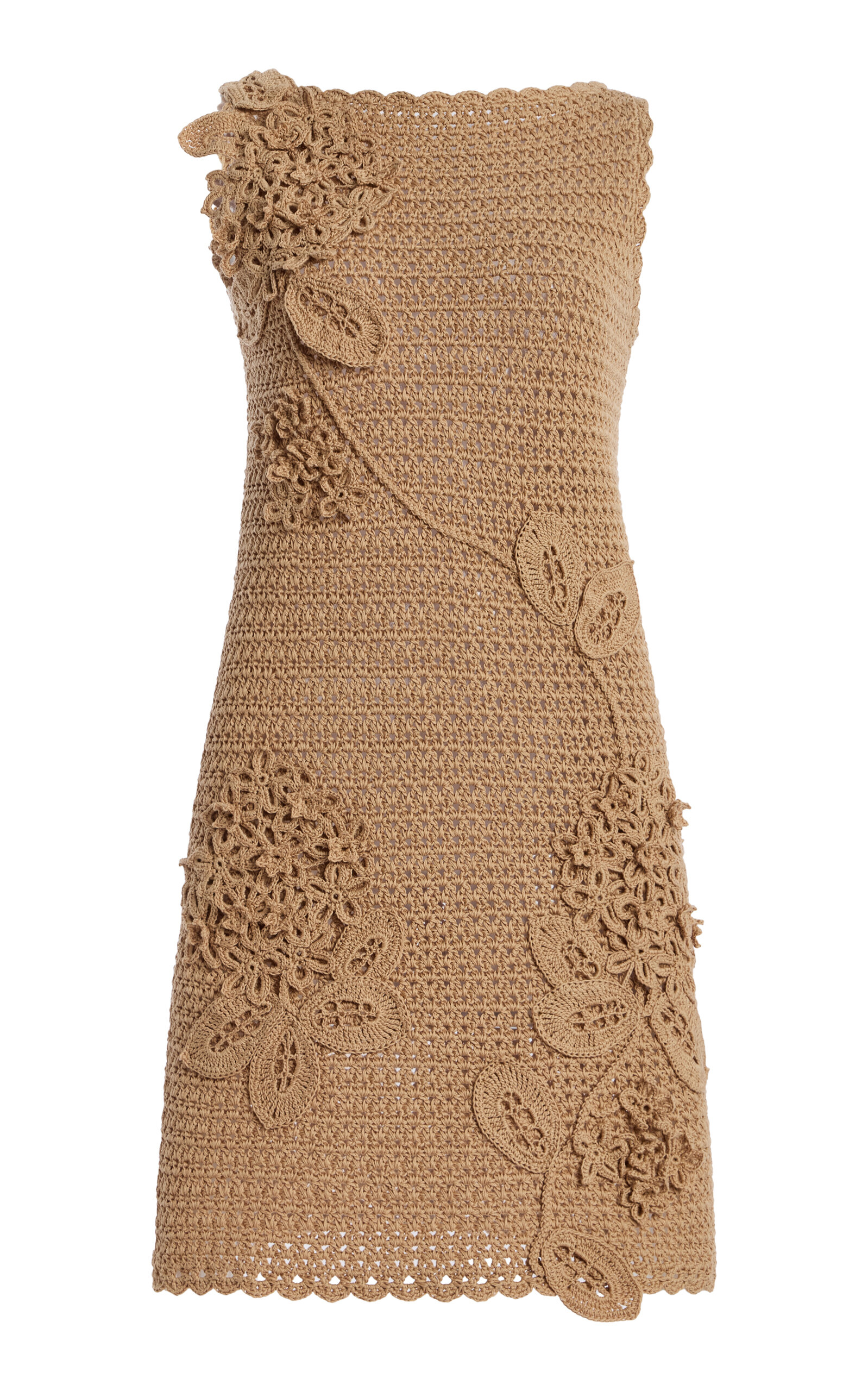 Oscar De La Renta Floral Crochet Cotton Mini Dress In Brown