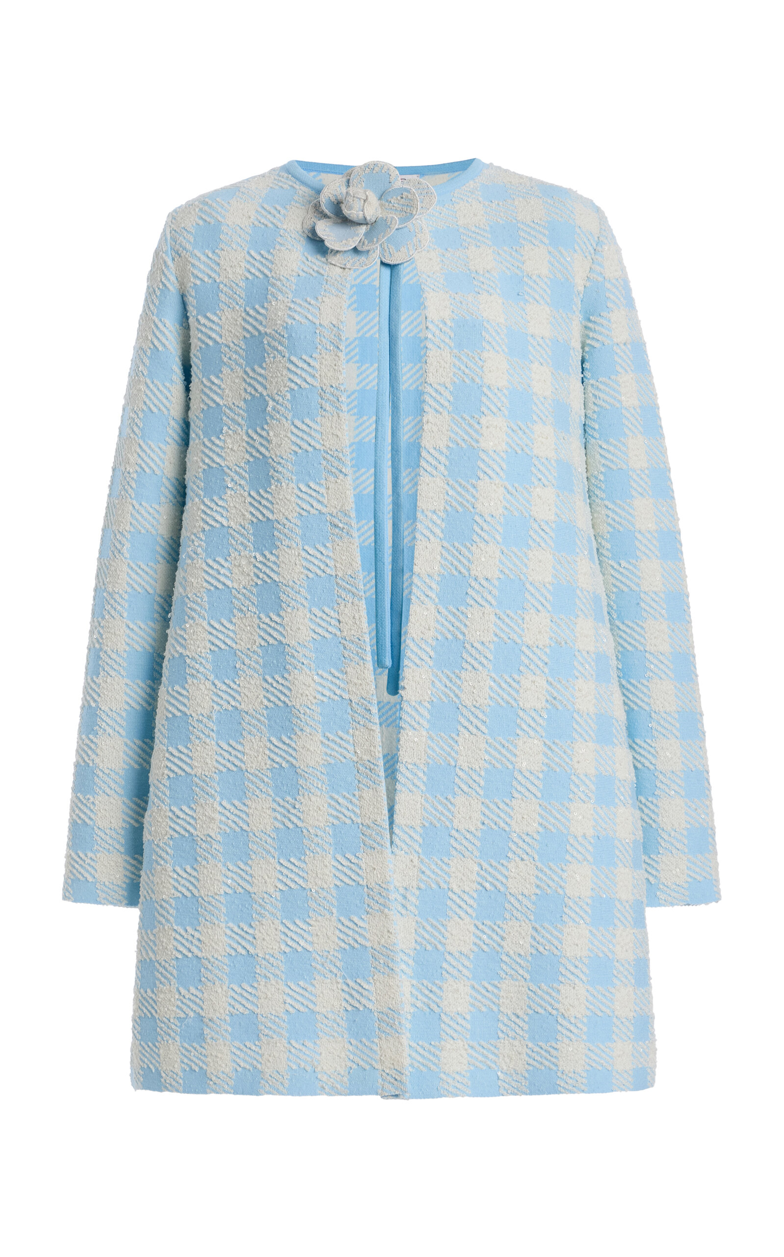 Oscar de la Renta Flower-Detailed Gingham Coat