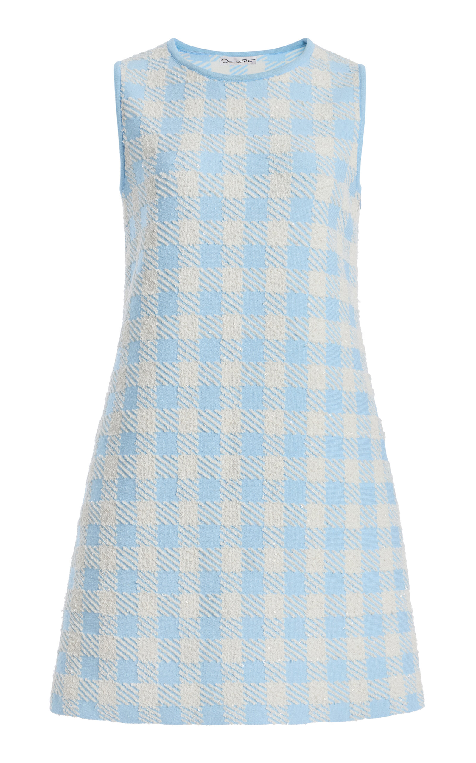 Oscar De La Renta Gingham Jacquard Mini Shift Dress In Blue