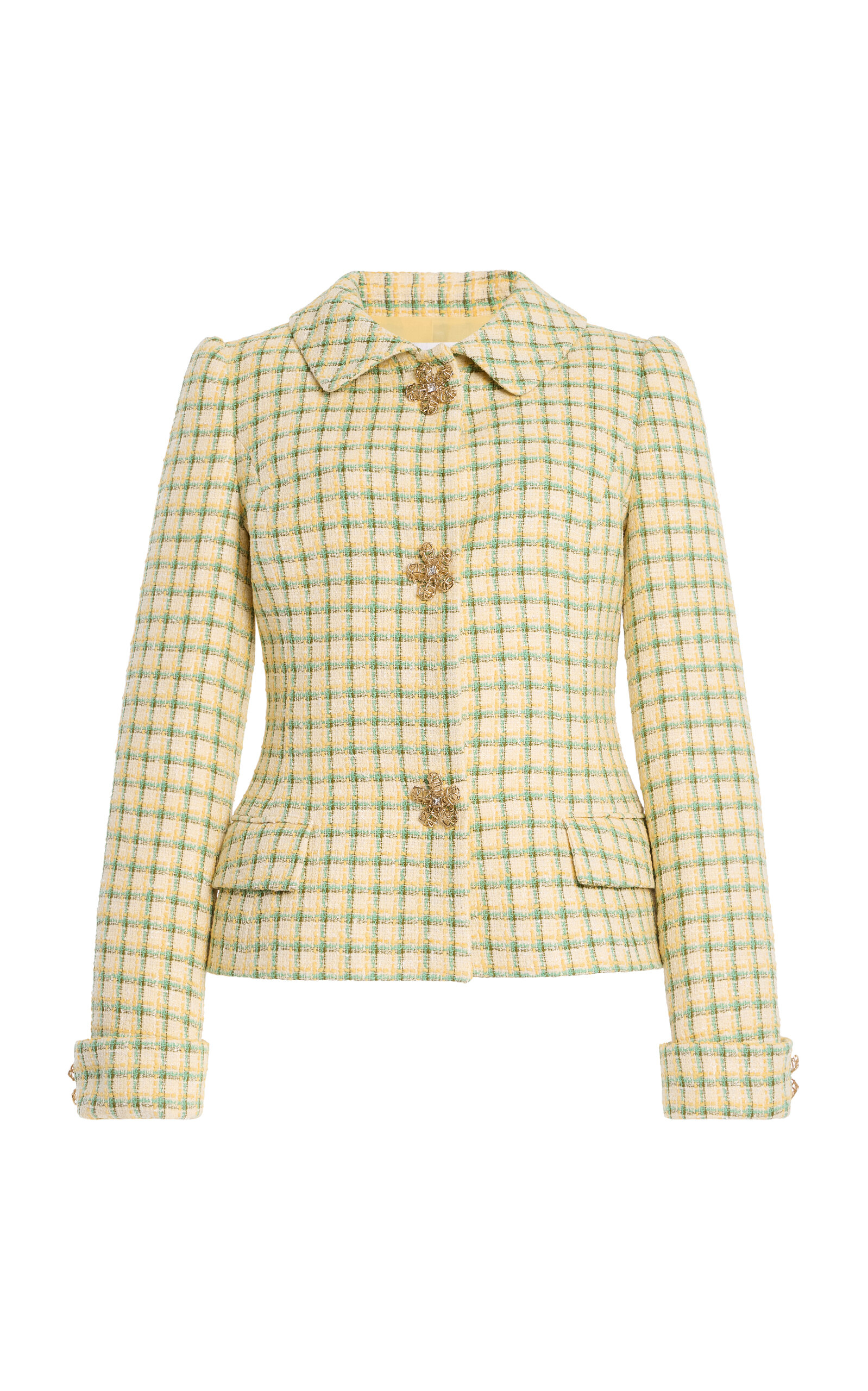 Oscar De La Renta Checked Tweed Jacket In Yellow