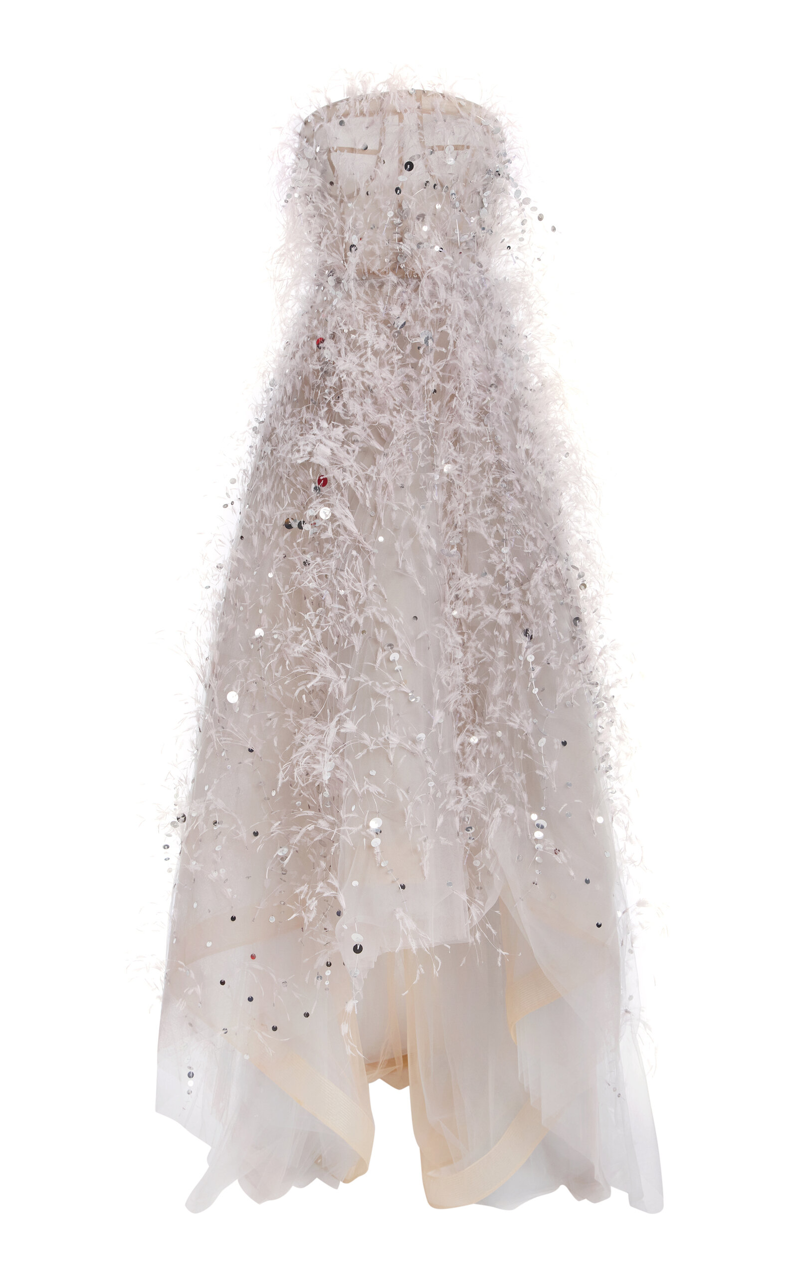 Oscar De La Renta Strapless Point D'esprit Gown In Gray