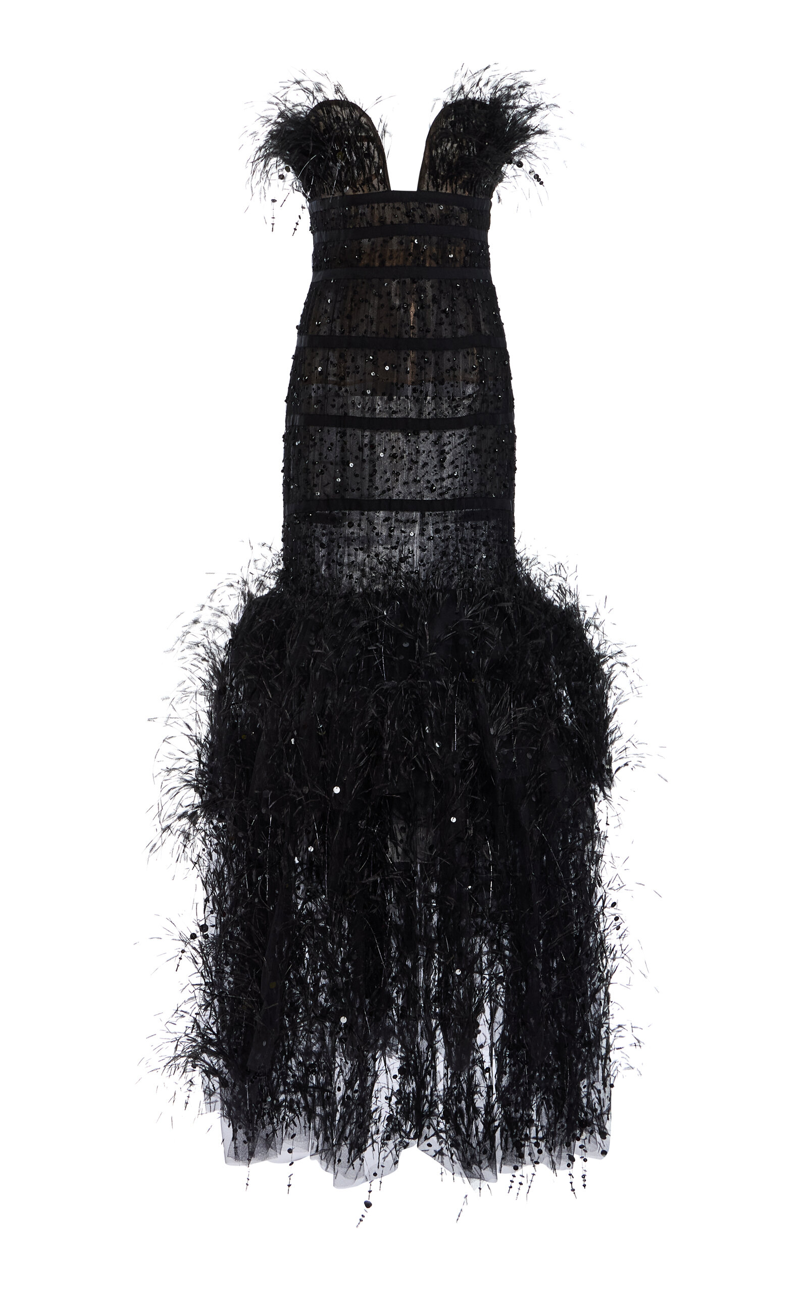 Oscar De La Renta Strapless Bustier Point D'esprit Gown In Black