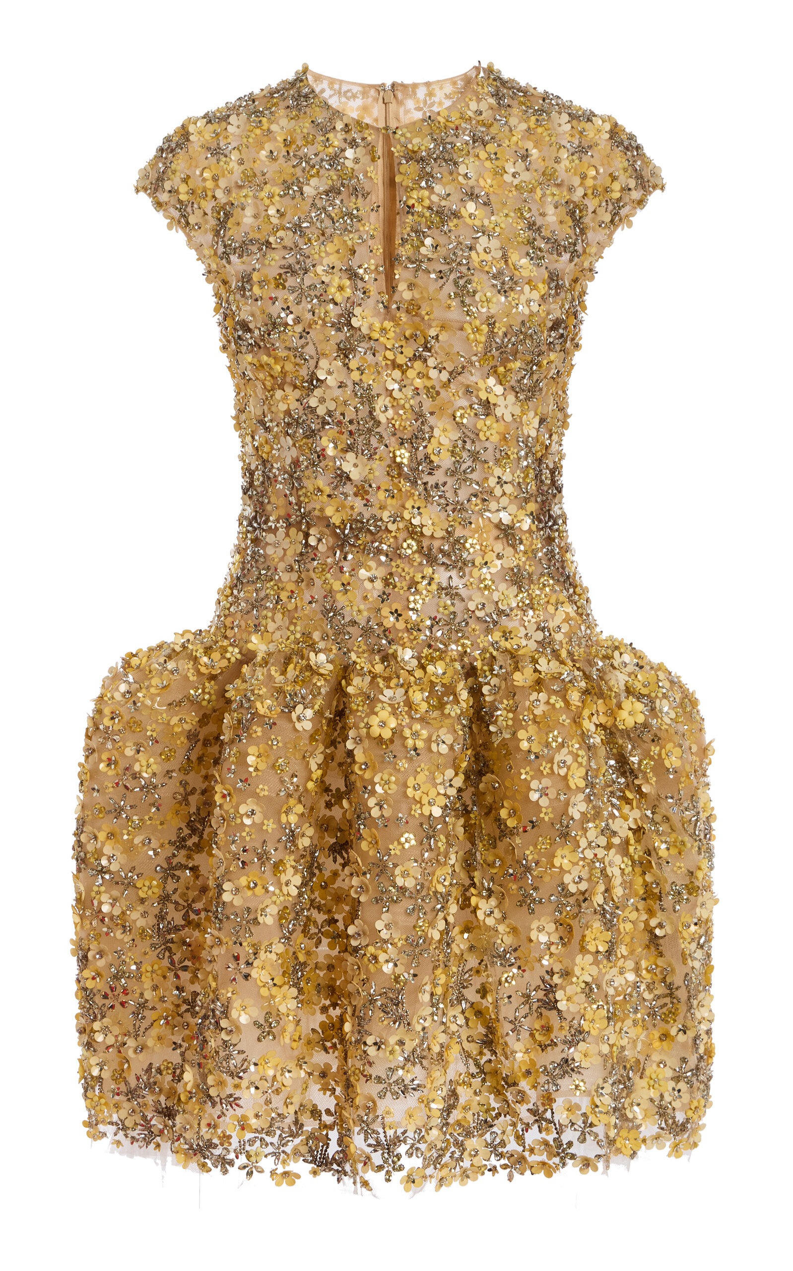 Oscar de la Renta Hoya Flowers Puffed-Skirt Cocktail Mini Dress - Yellow