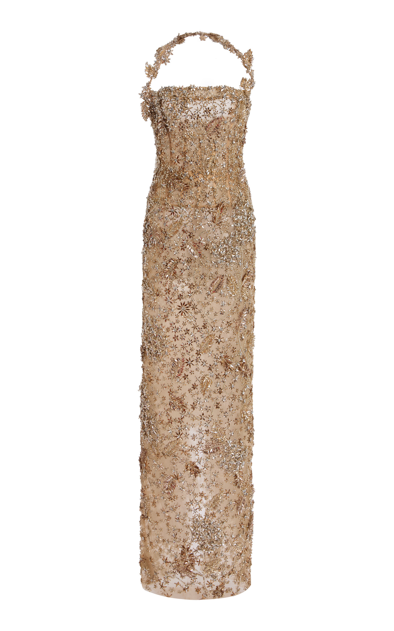 Oscar De La Renta Crystal-embroidered Maxi Dress In Brown